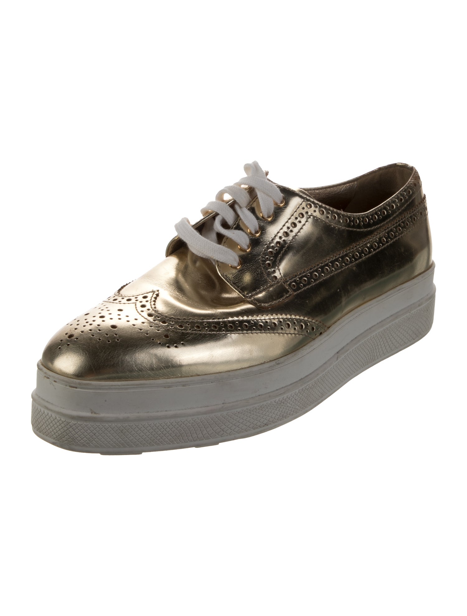 Prada Patent Leather Lasercut Accents Sneakers