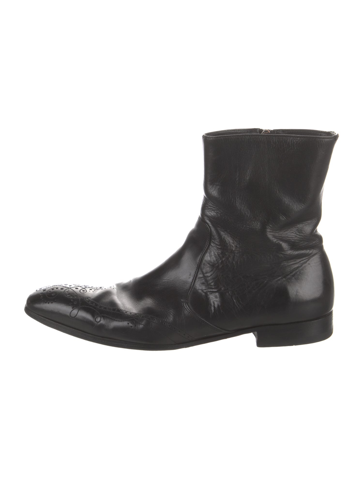 Prada Leather Lasercut Accents Boots