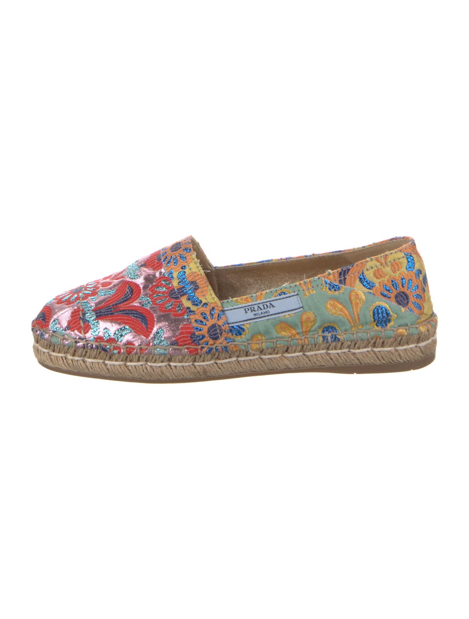 Prada Floral Print Embroidered Accent Espadrilles