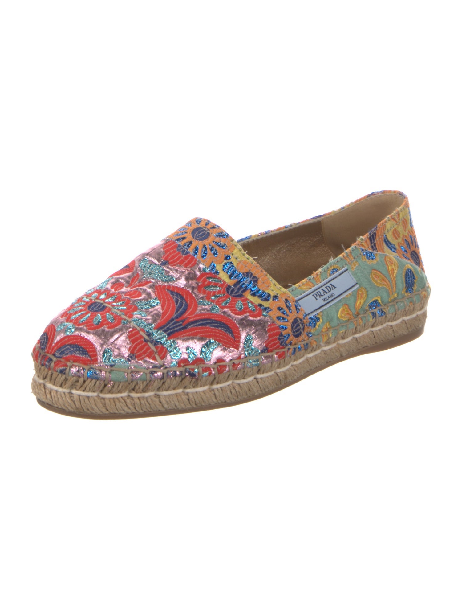 Prada Floral Print Embroidered Accent Espadrilles