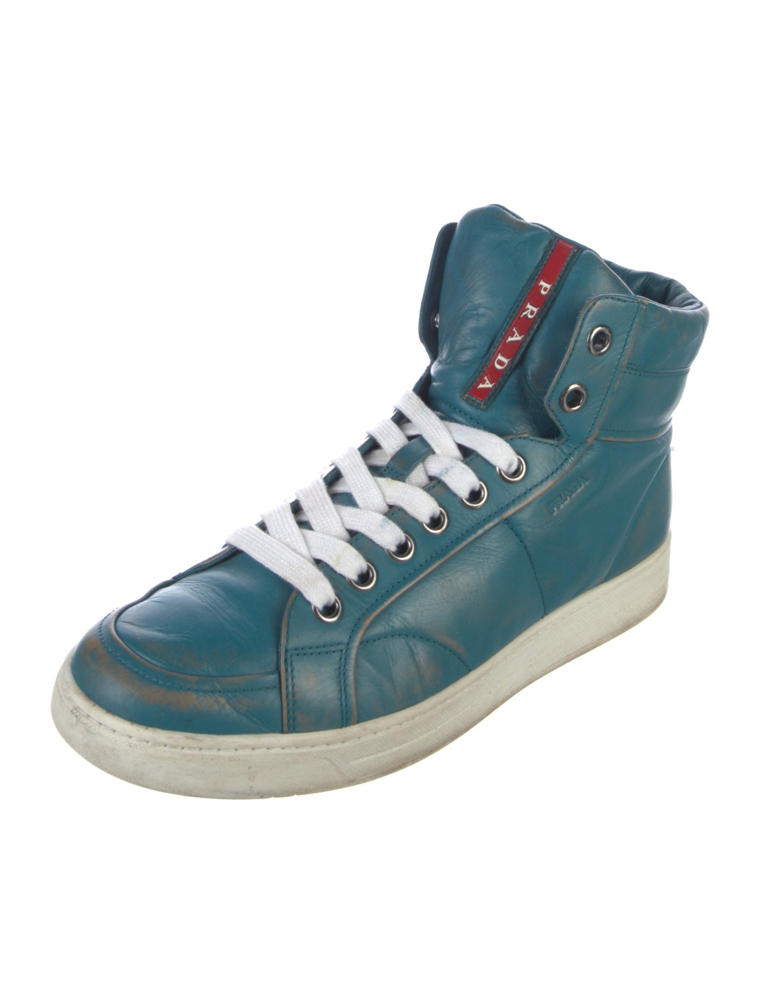 Prada Leather Distressed Accents Sneakers