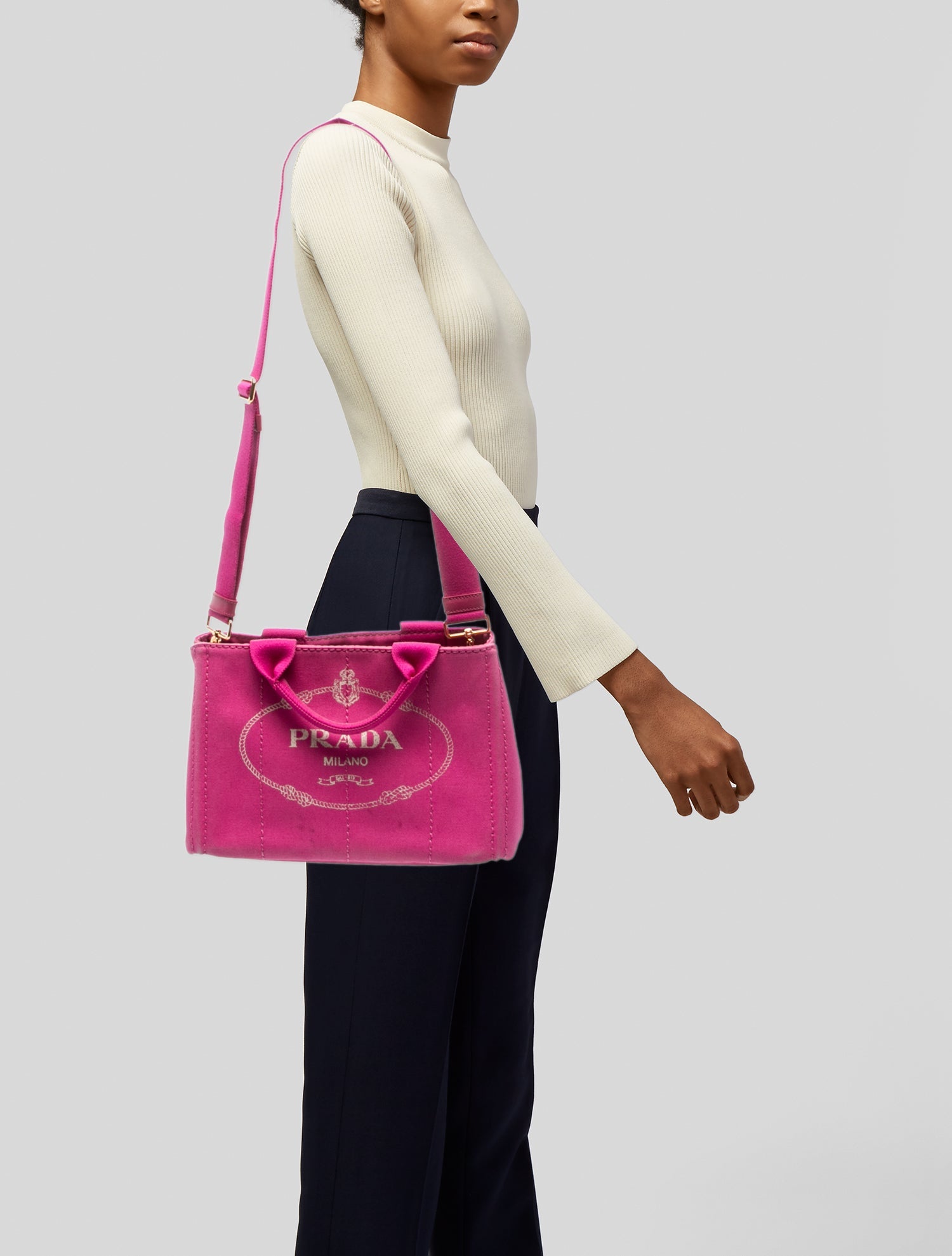 Prada Enameled Metal Triangle Canapa