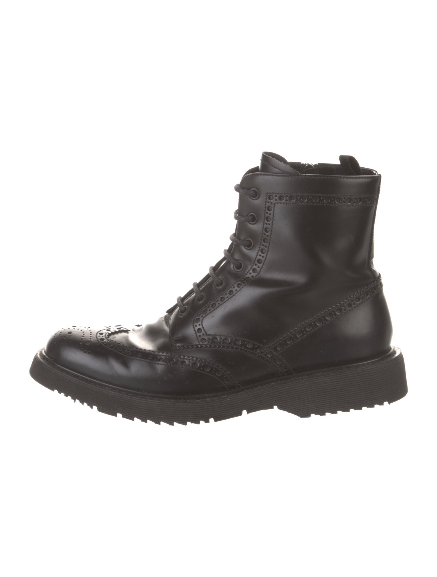 Prada Leather Lasercut Accents Combat Boots