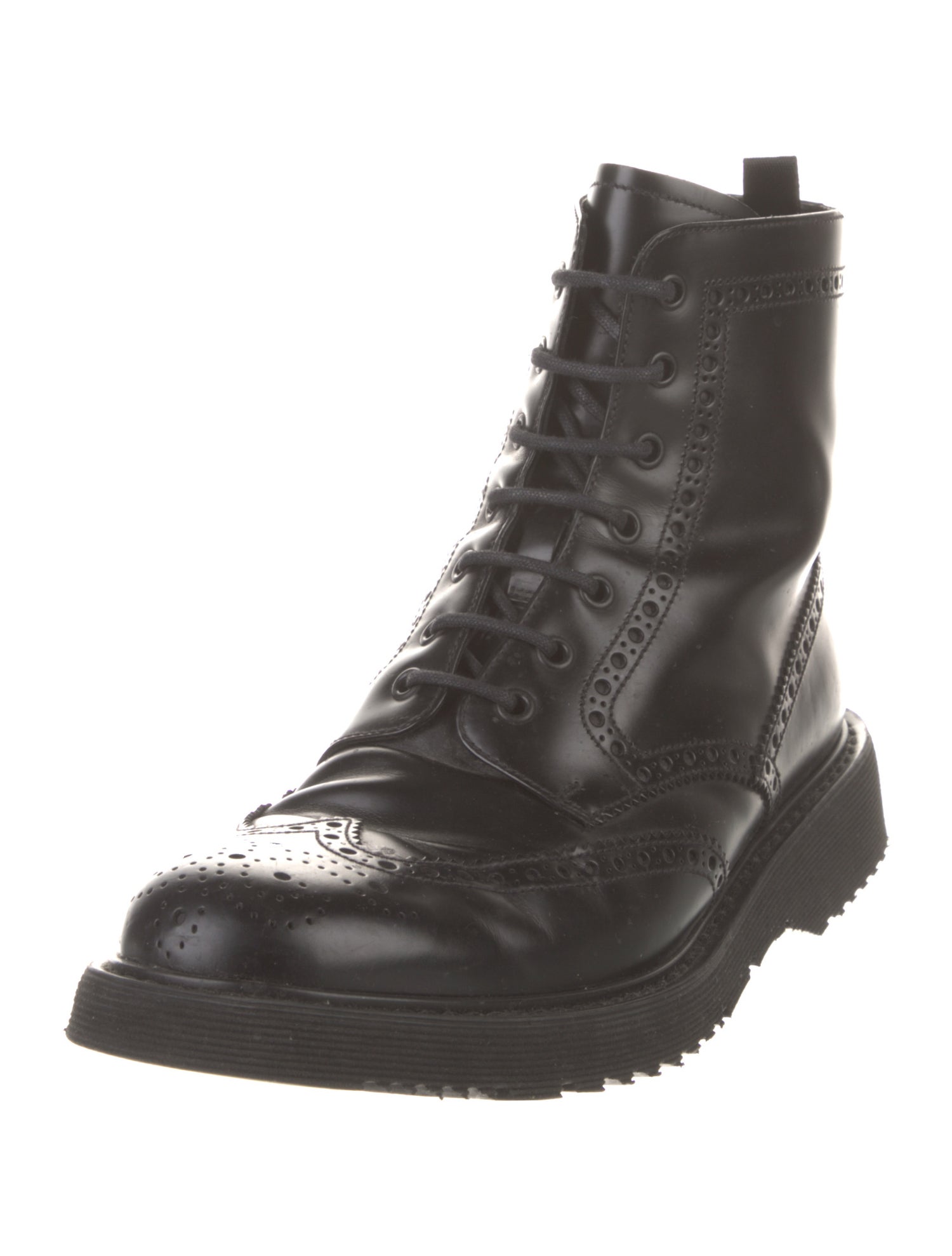 Prada Leather Lasercut Accents Combat Boots