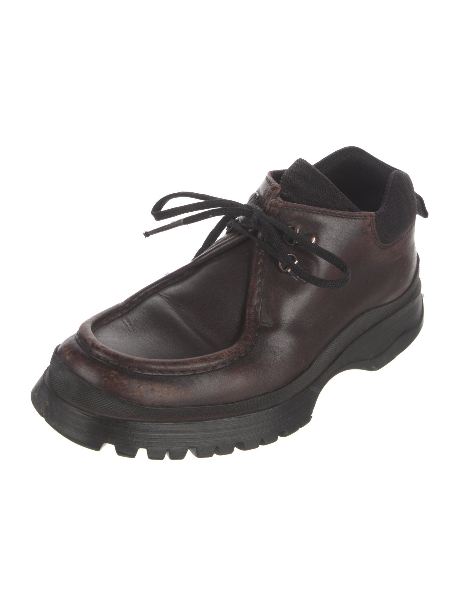 Prada Leather Grosgrain Trim Hiking Boots