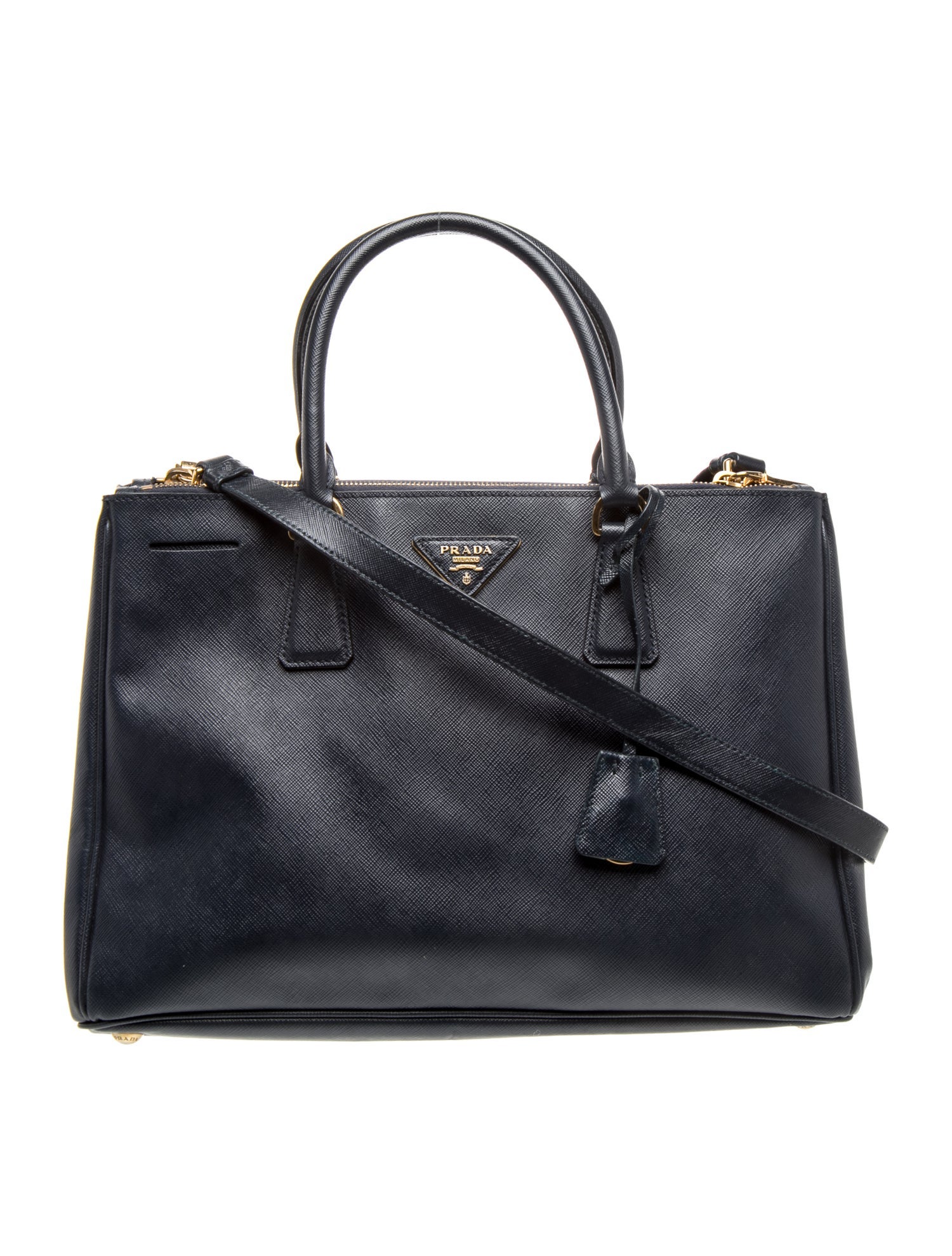 Prada Enameled Metal Triangle Galleria Double Zip Medium