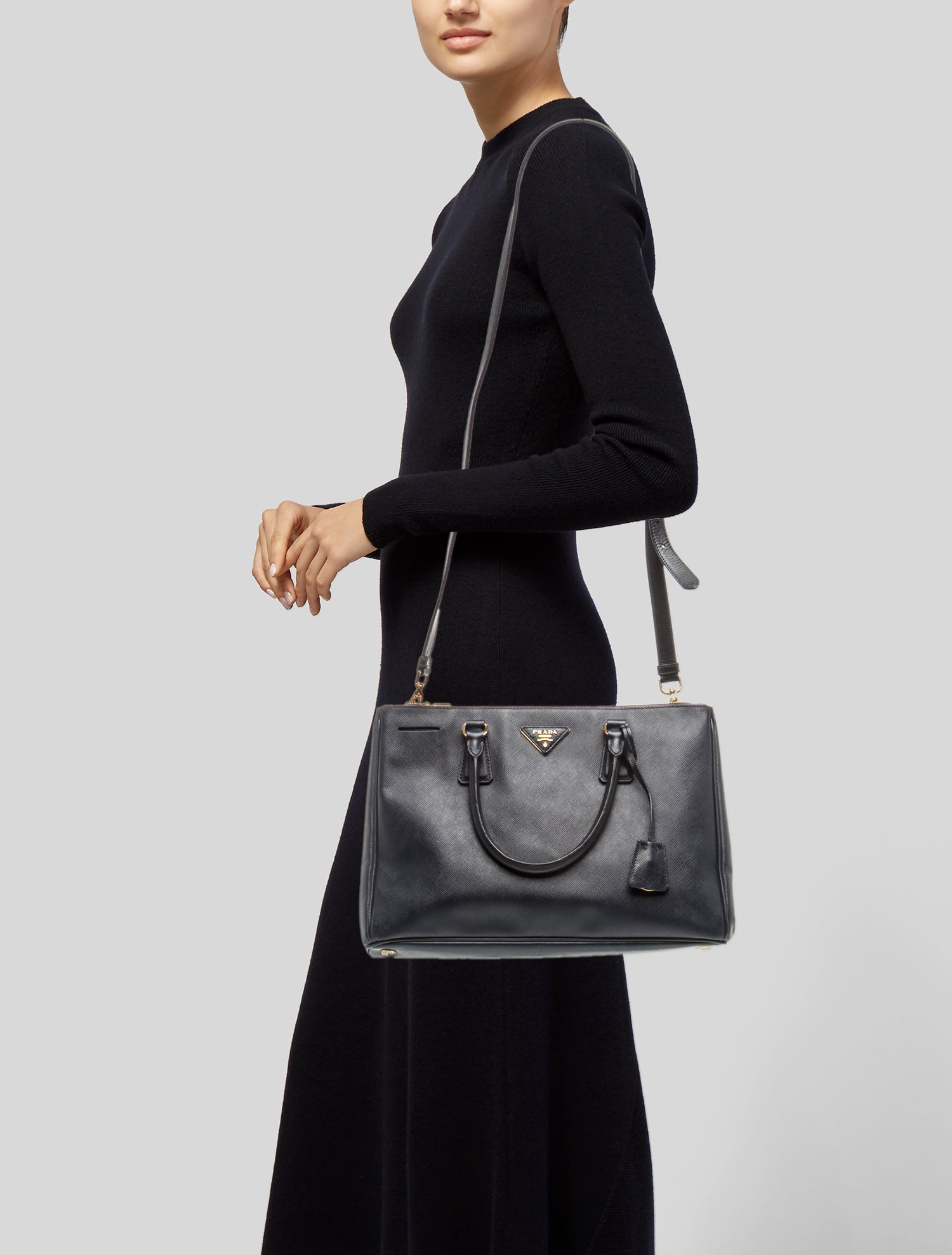 Prada Enameled Metal Triangle Galleria Double Zip Medium