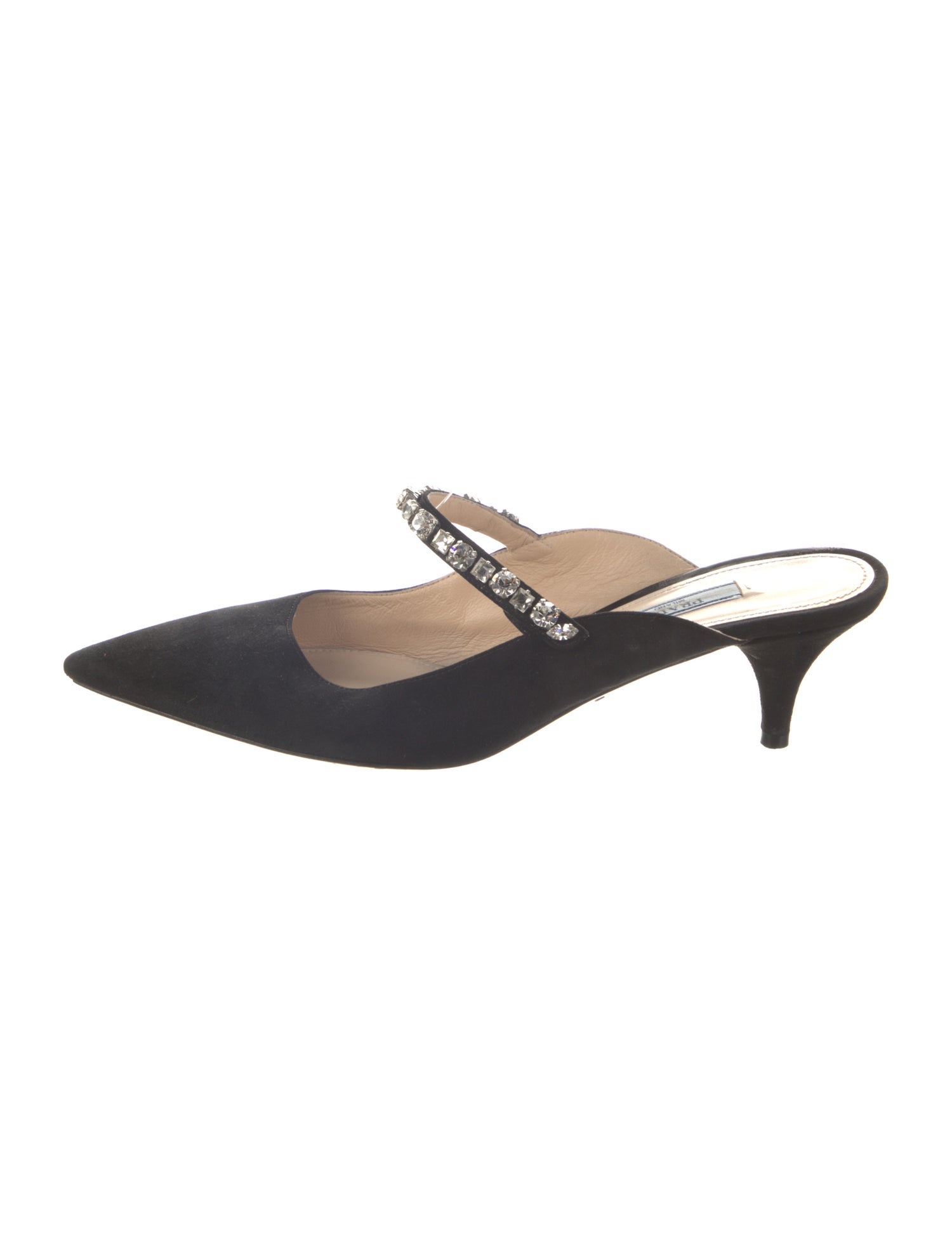 Prada Suede Crystal Embellishments Mules