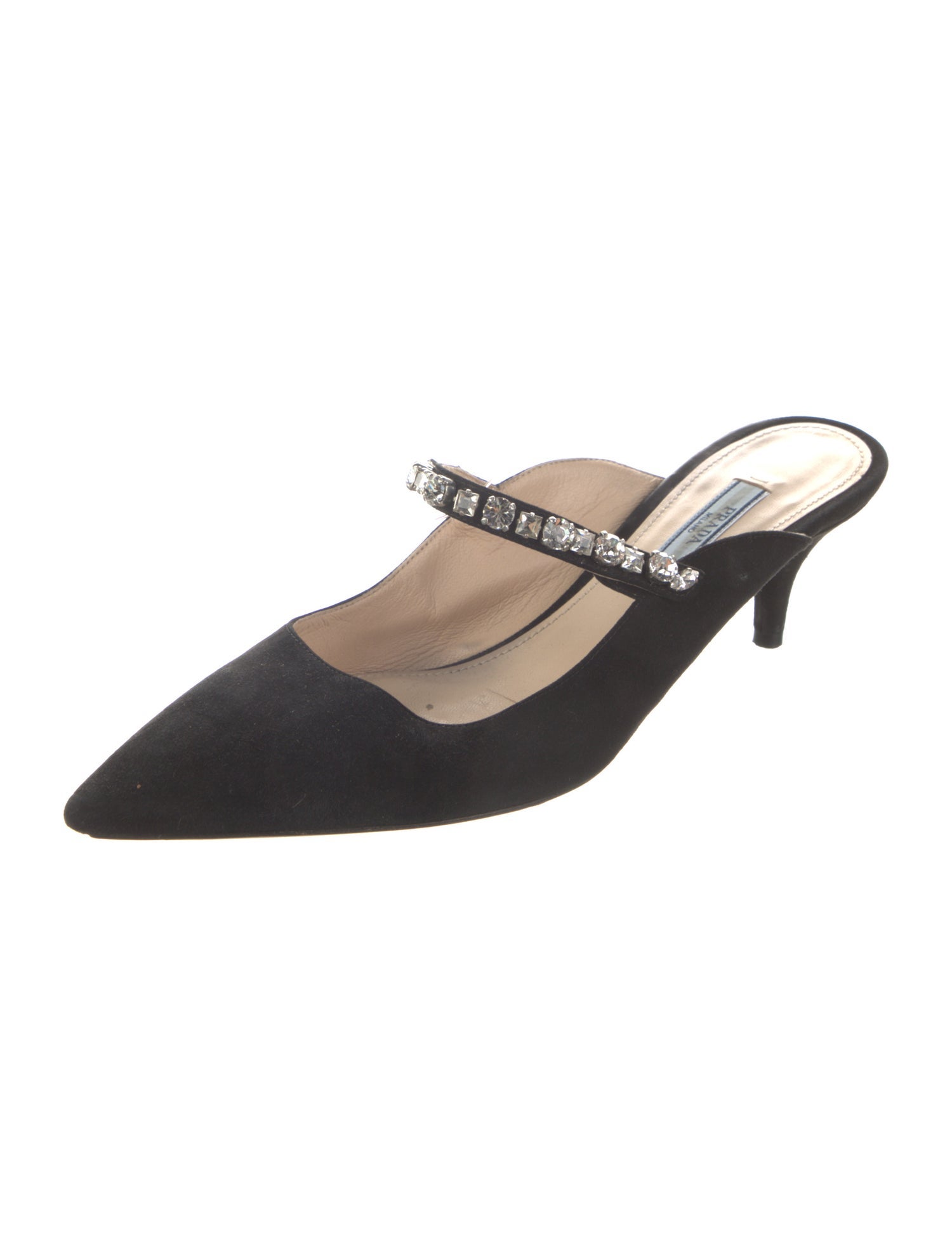 Prada Suede Crystal Embellishments Mules