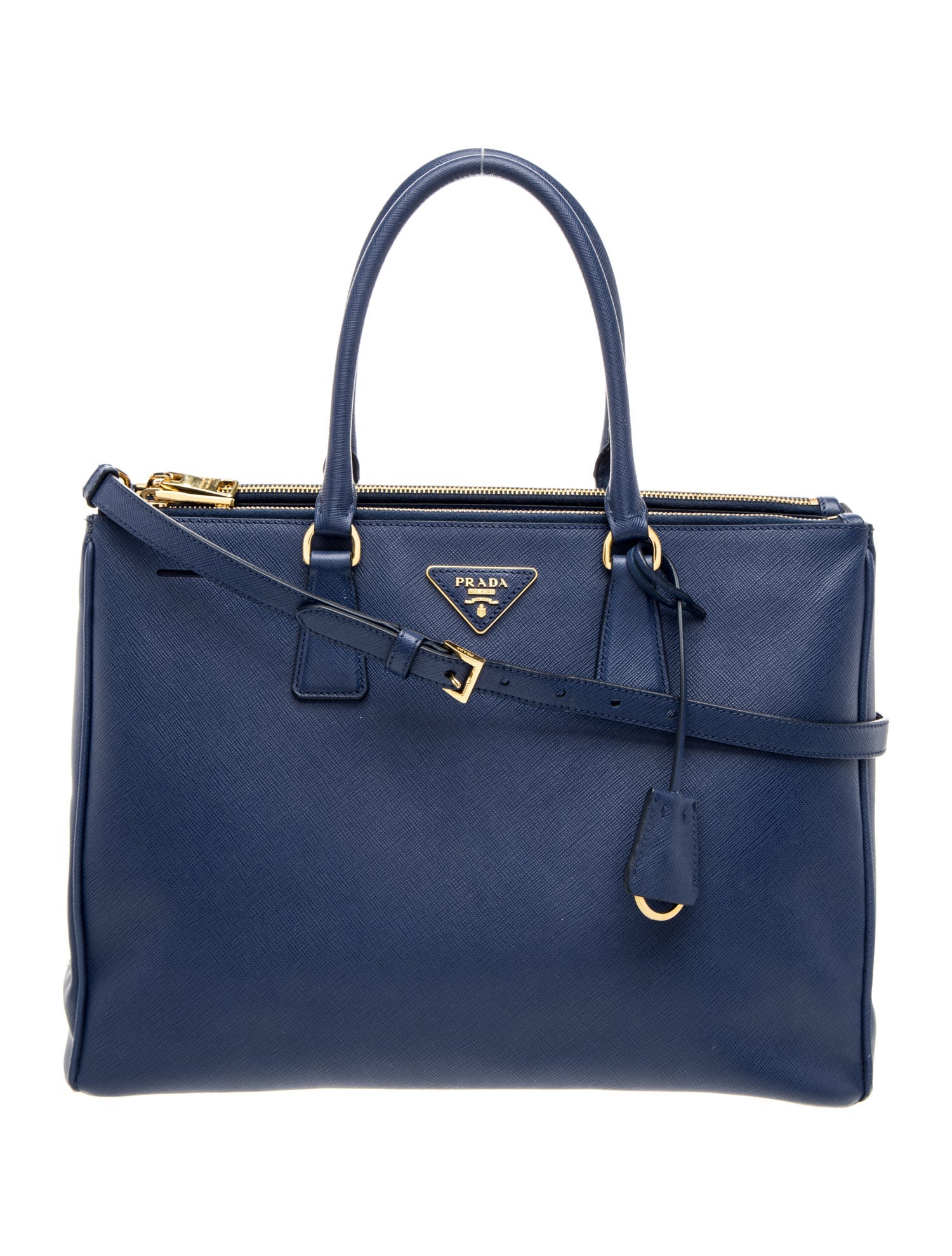 Prada Enameled Metal Triangle Galleria Double Zip Medium