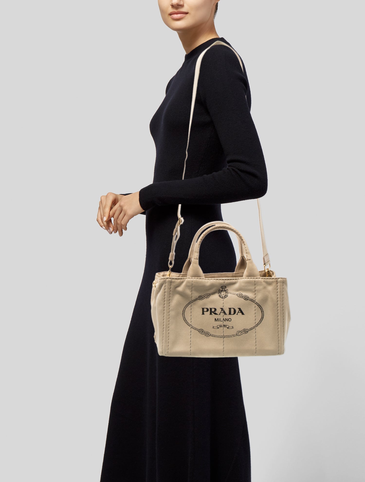 Prada Enameled Metal Triangle Grommet Canapa Small