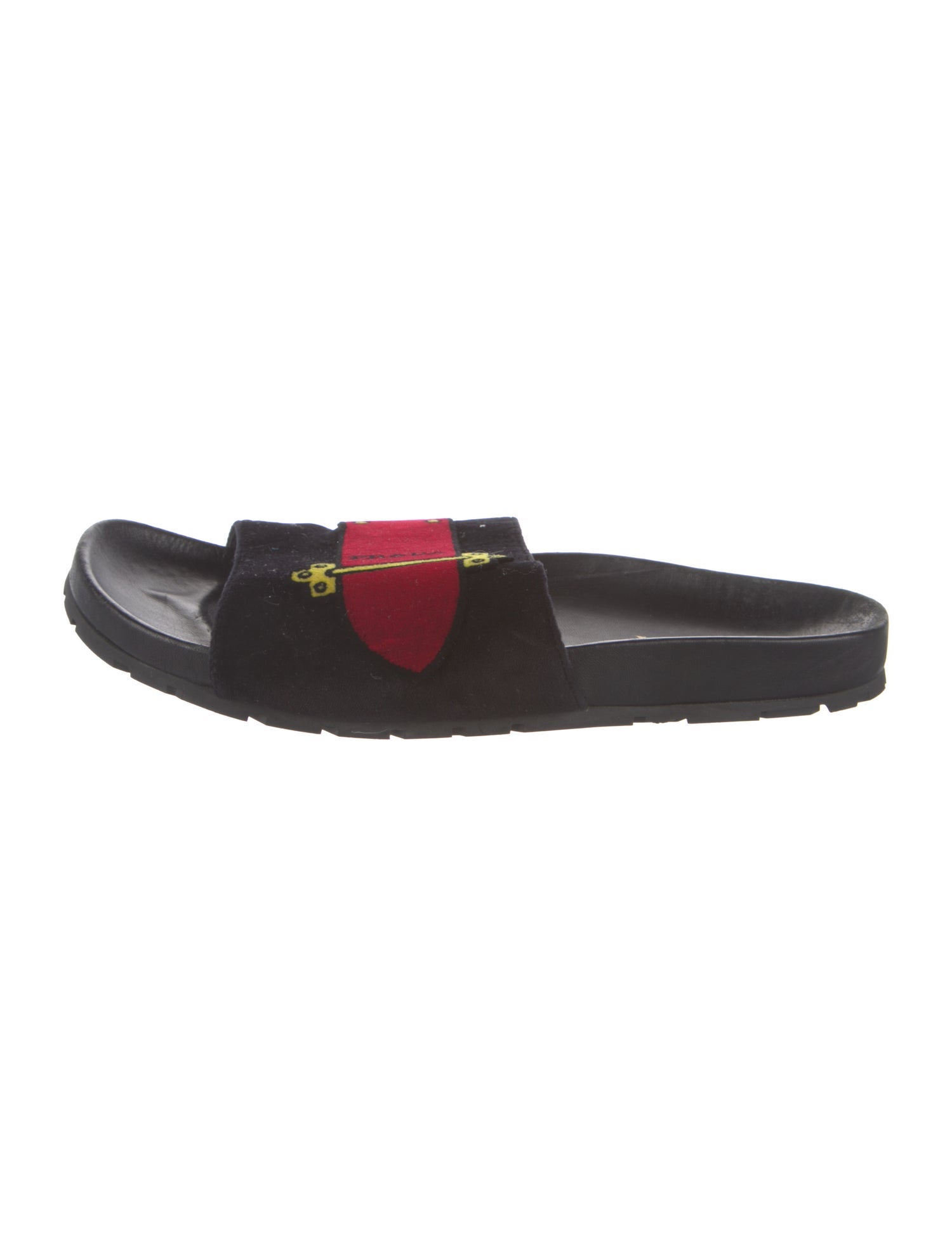 Prada Leather Graphic Print Slides