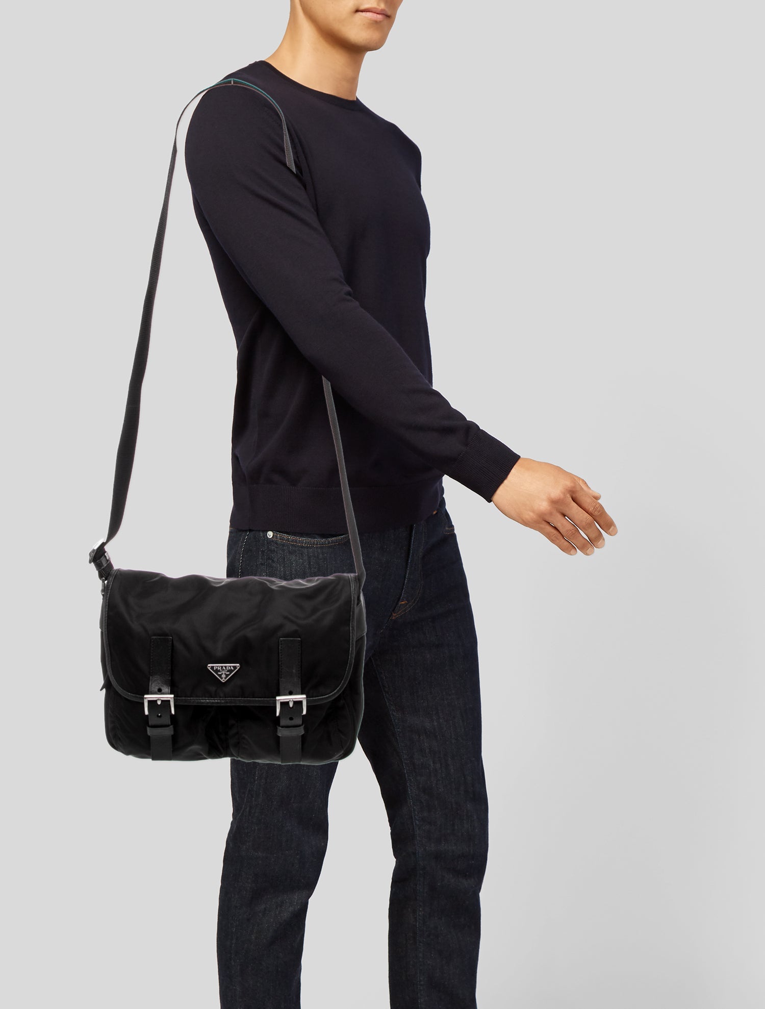 Prada Enameled Metal Triangle Messenger Bag
