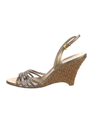 Pre-owned Prada Leather Braided Accents Slingback Sandals In Gold