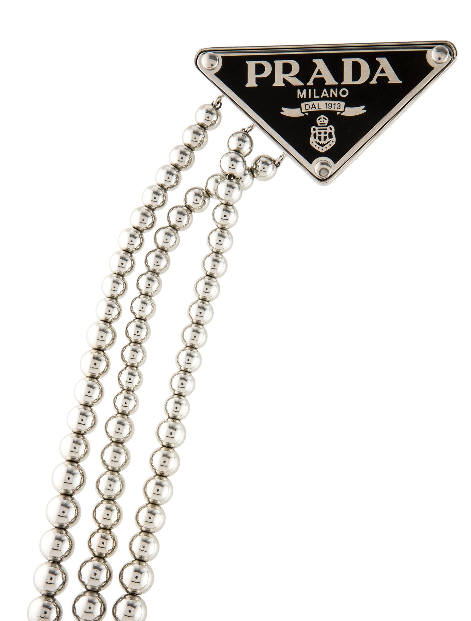 Prada Enamel Triangle Ball Chain Brooch Necklace
