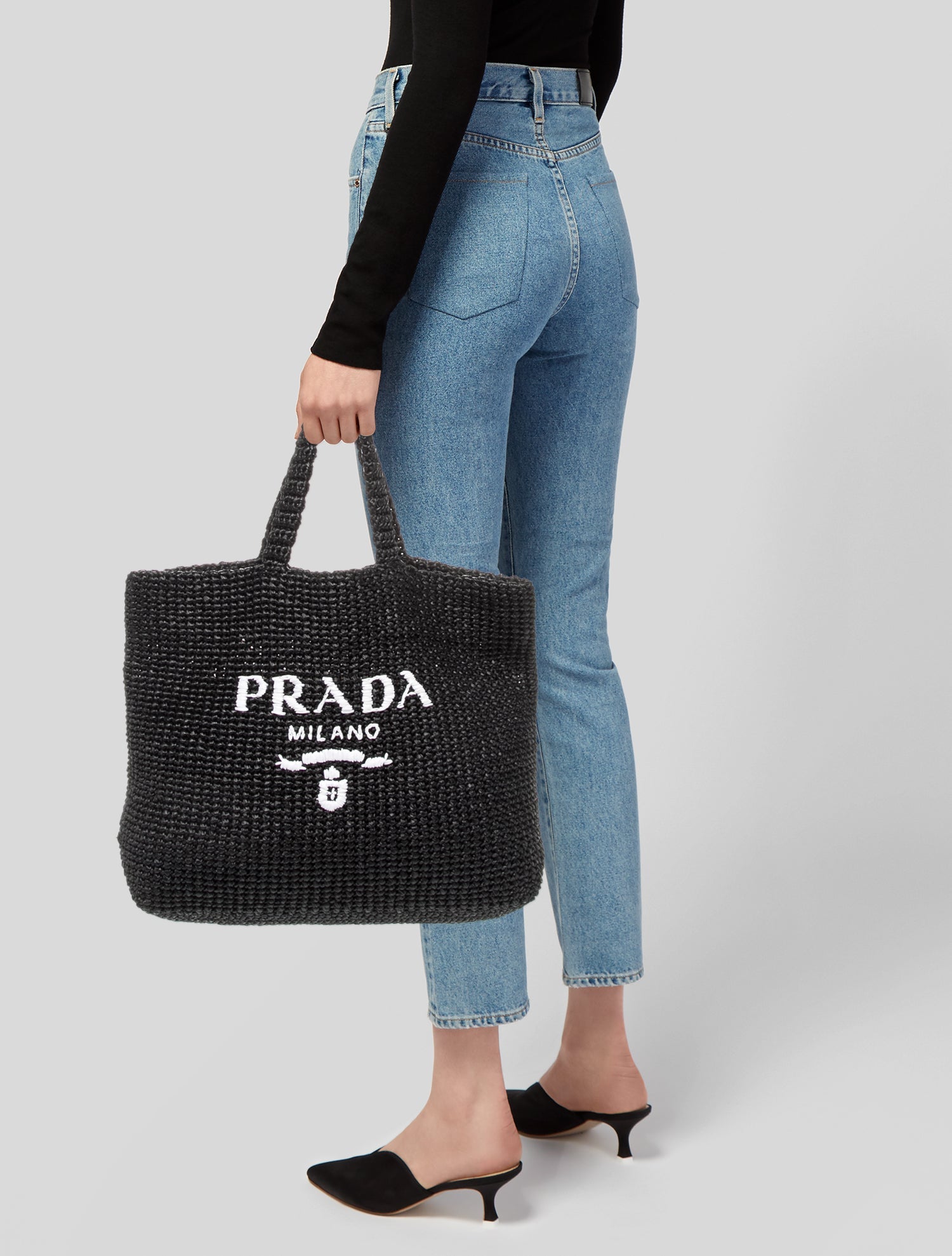 Prada Enameled Metal Triangle Raffia Enameled Metal Triangle Tote