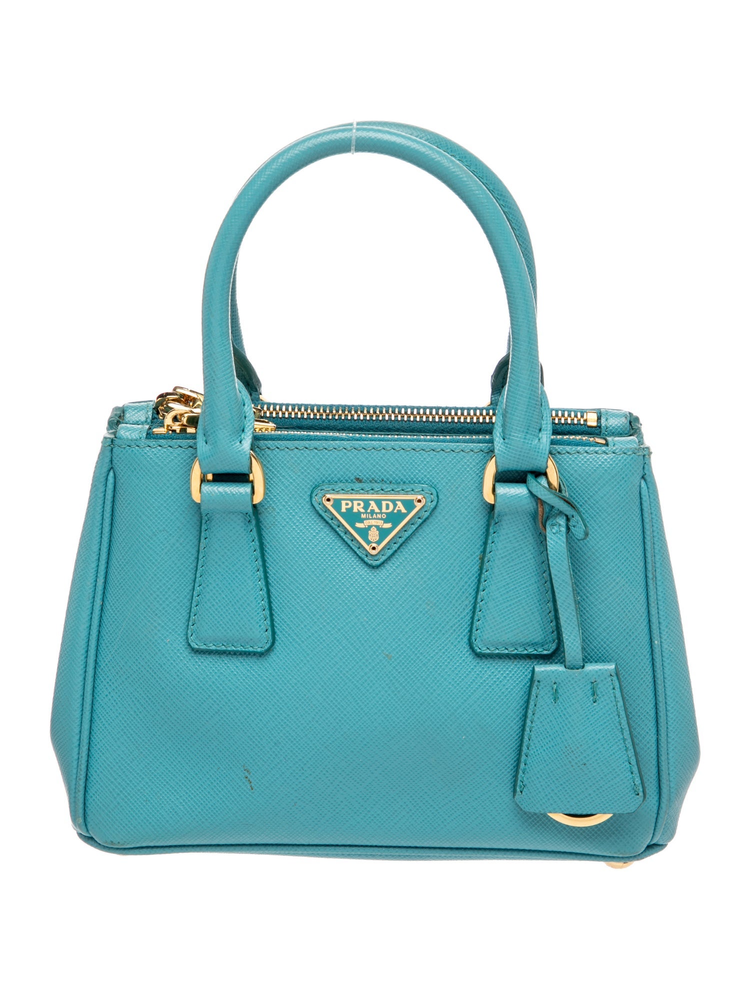 Prada Enameled Metal Triangle Galleria Double Zip Micro