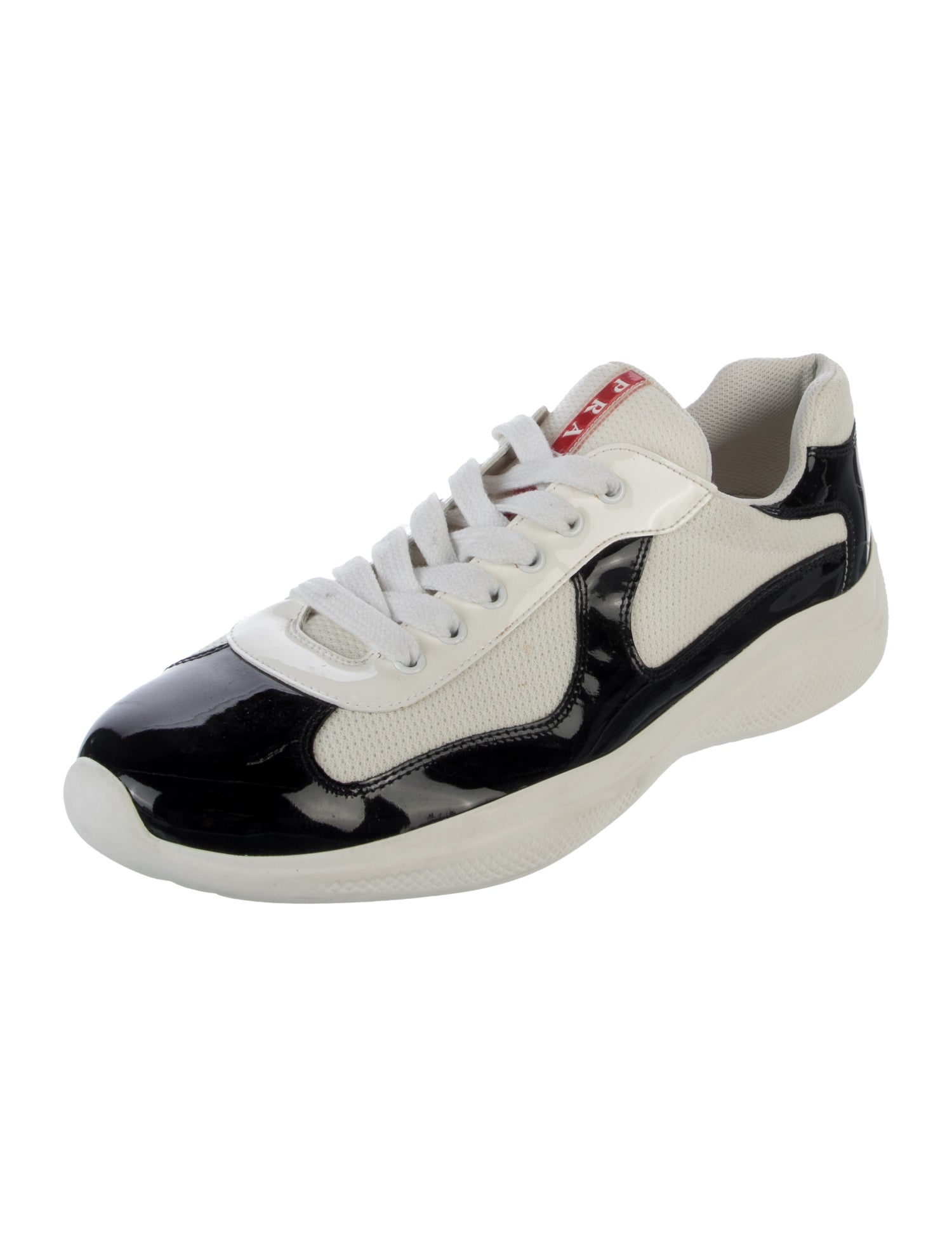 Prada Patent Leather Colorblock Pattern Sneakers