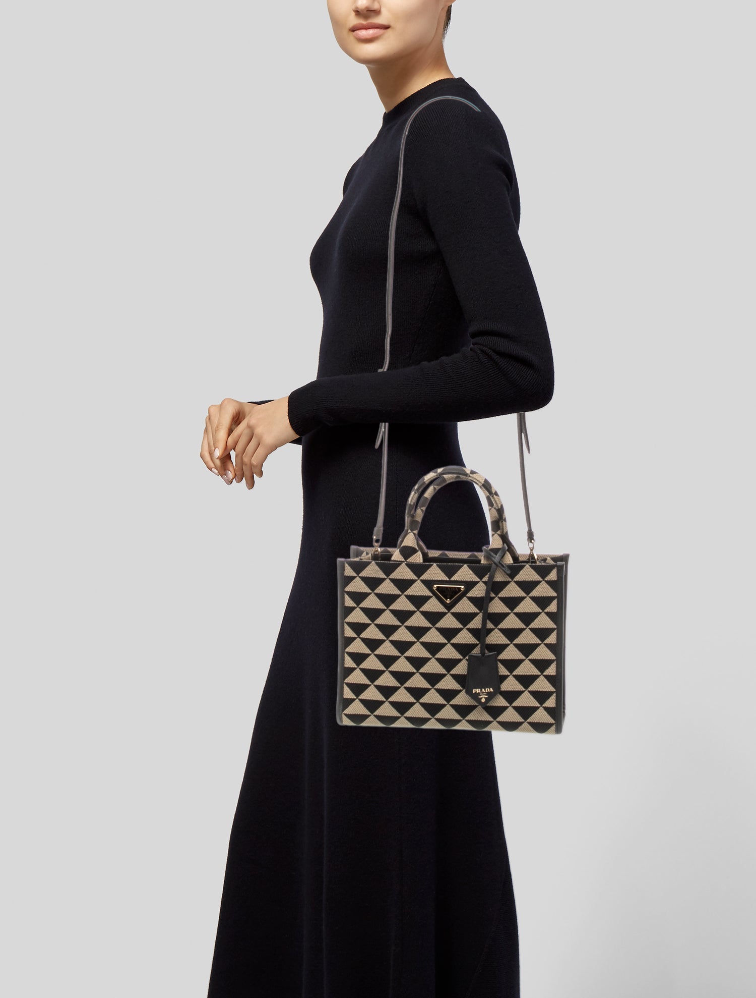 Prada Enameled Metal Triangle Symbole Shopper Small