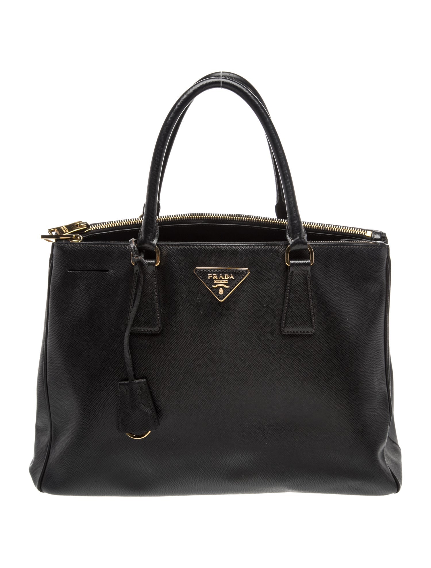 Prada Enameled Metal Triangle Galleria Double Zip Medium