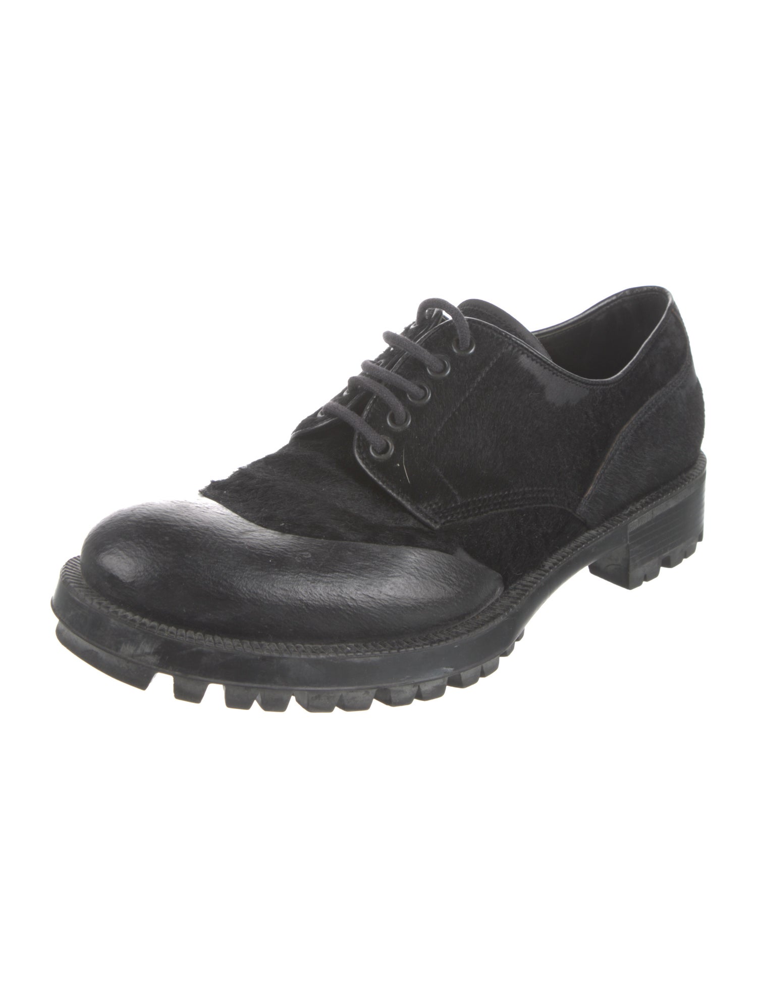 Prada Leather Fur Trim Derby Shoes