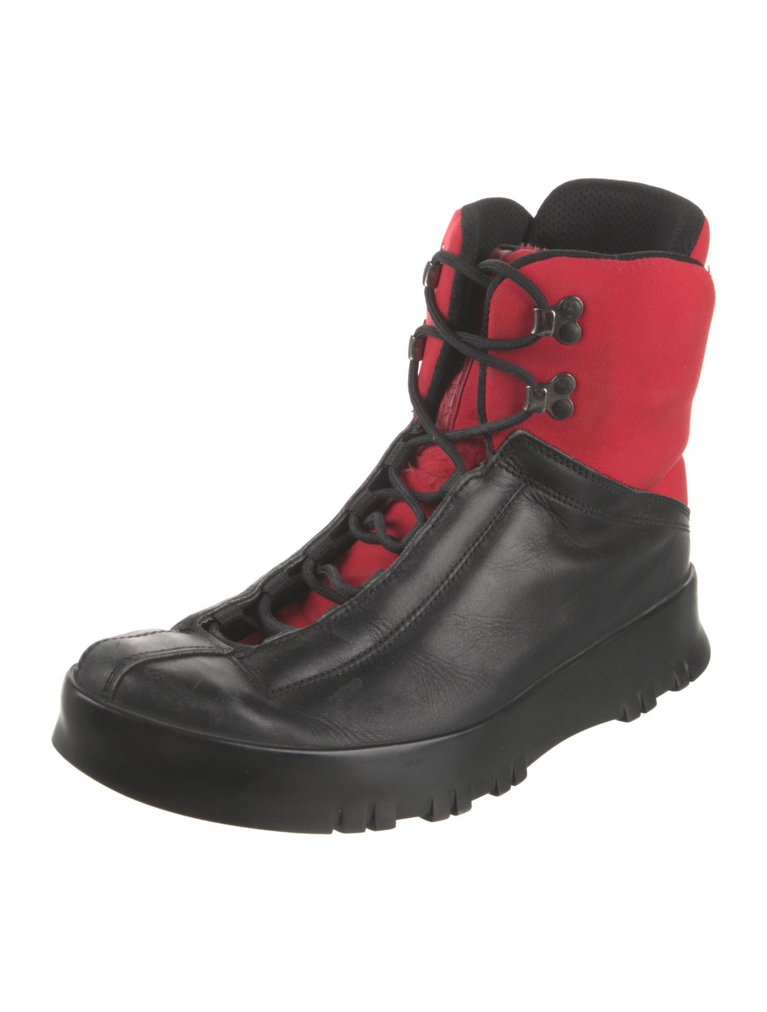 Prada Sport Leather Colorblock Pattern Lace-Up Boots