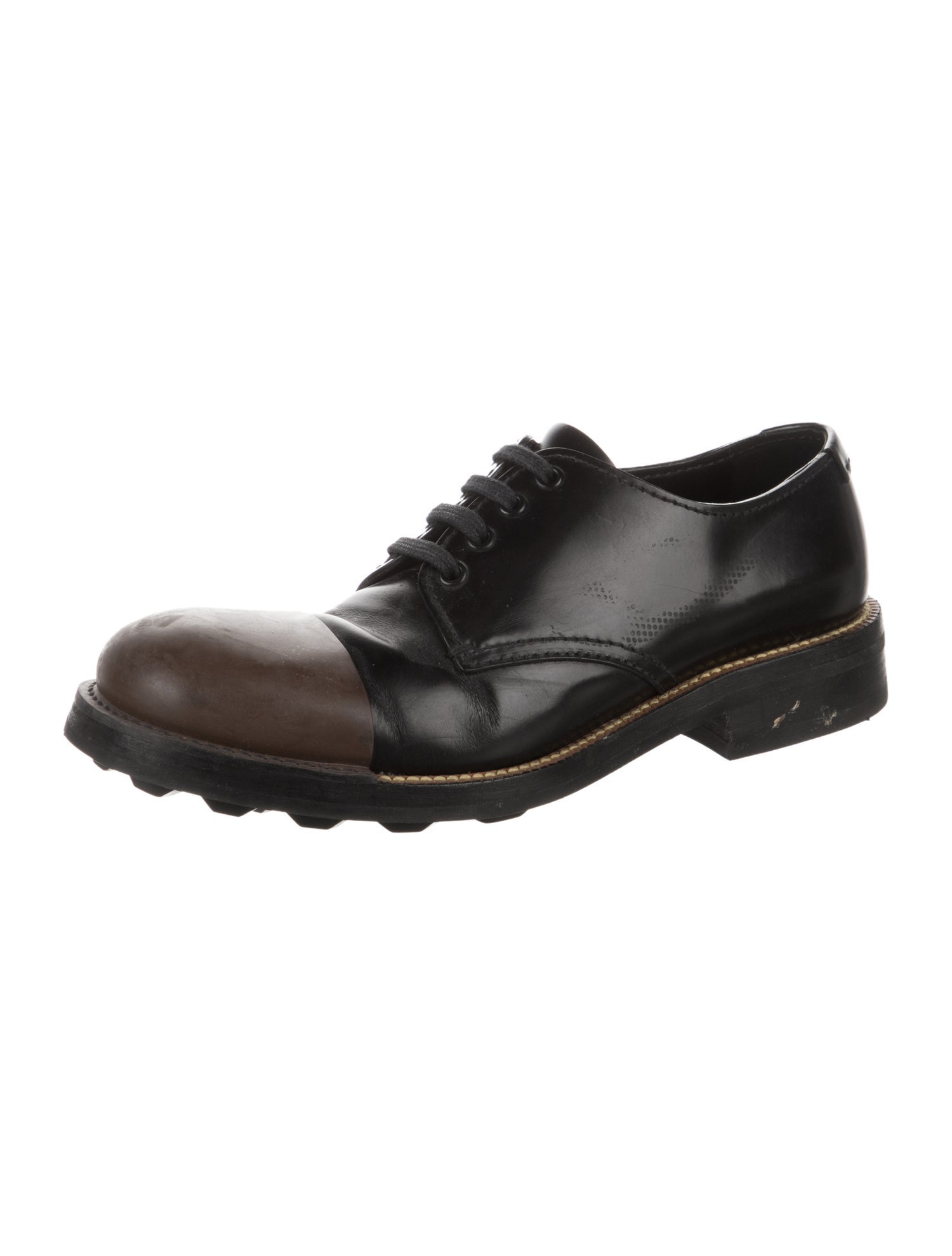 Prada Leather Colorblock Pattern Derby Shoes