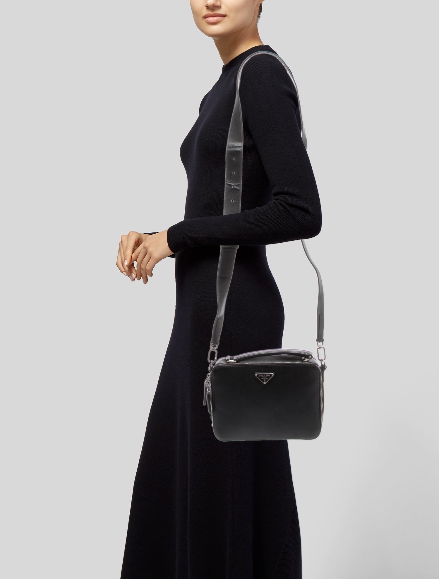 Prada Enameled Metal Triangle Crossbody Bag