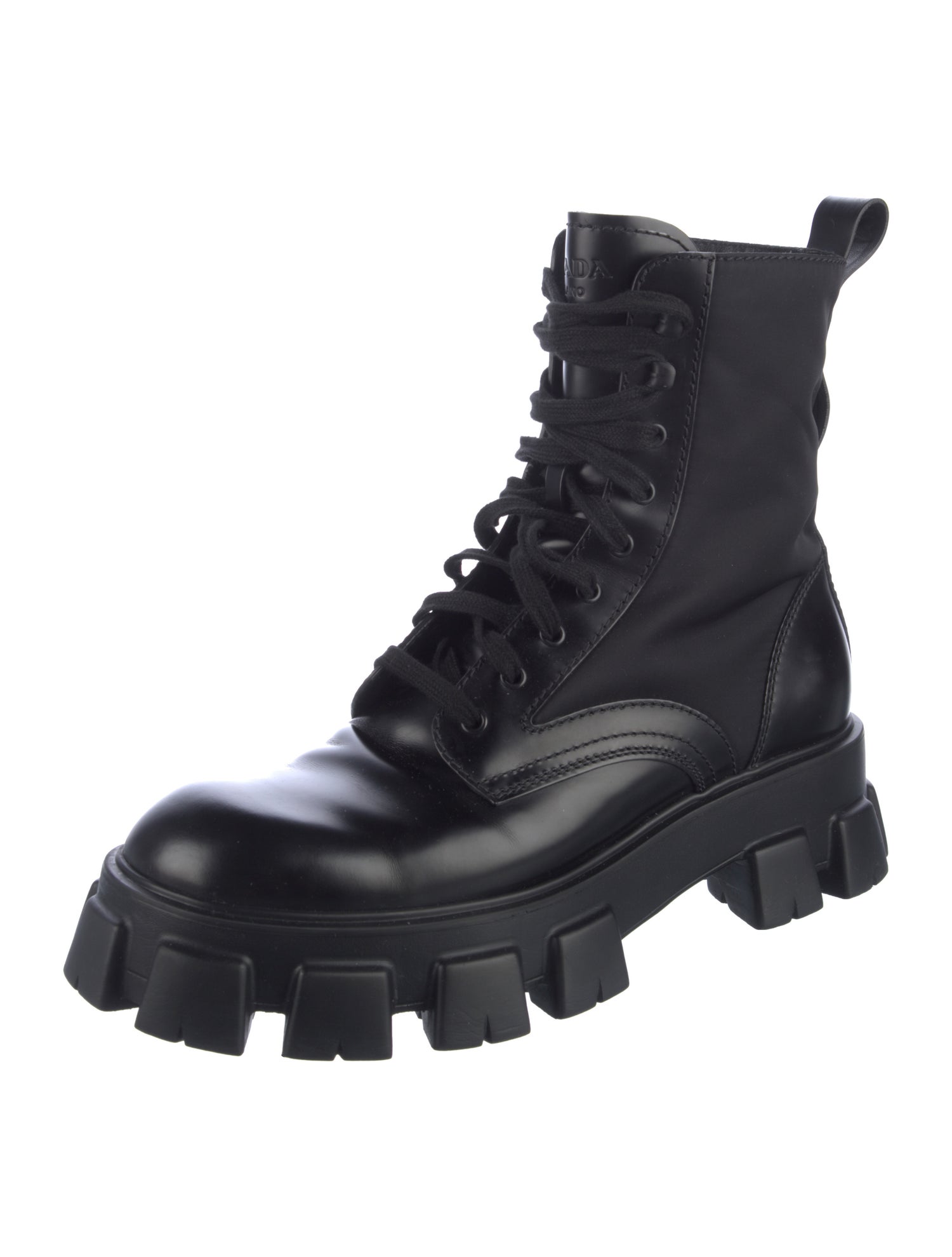 Prada Monolith Leather Combat Boots