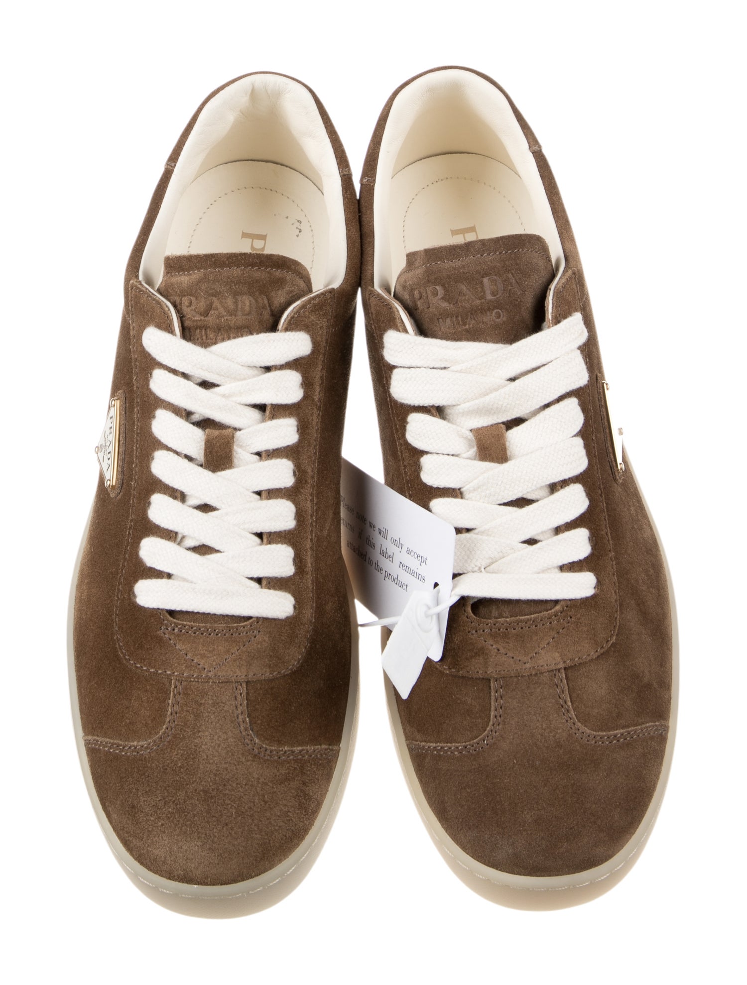 Prada Enameled Metal Triangle Suede Sneakers