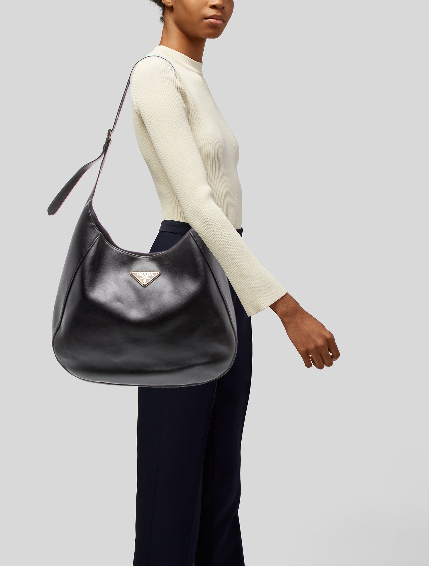 Prada Enameled Metal Triangle Cleo