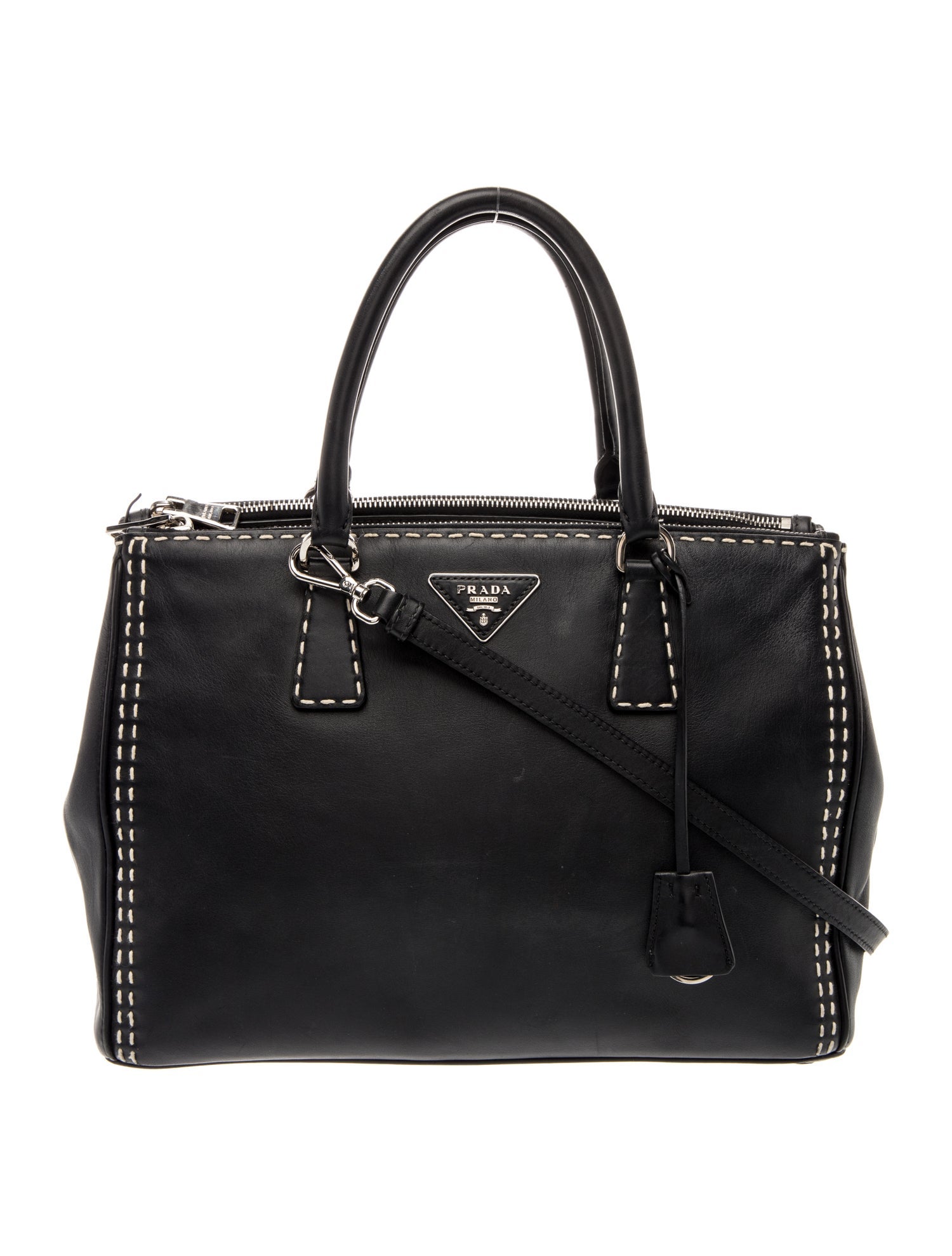 Prada Enameled Metal Triangle Galleria Double Zip Medium