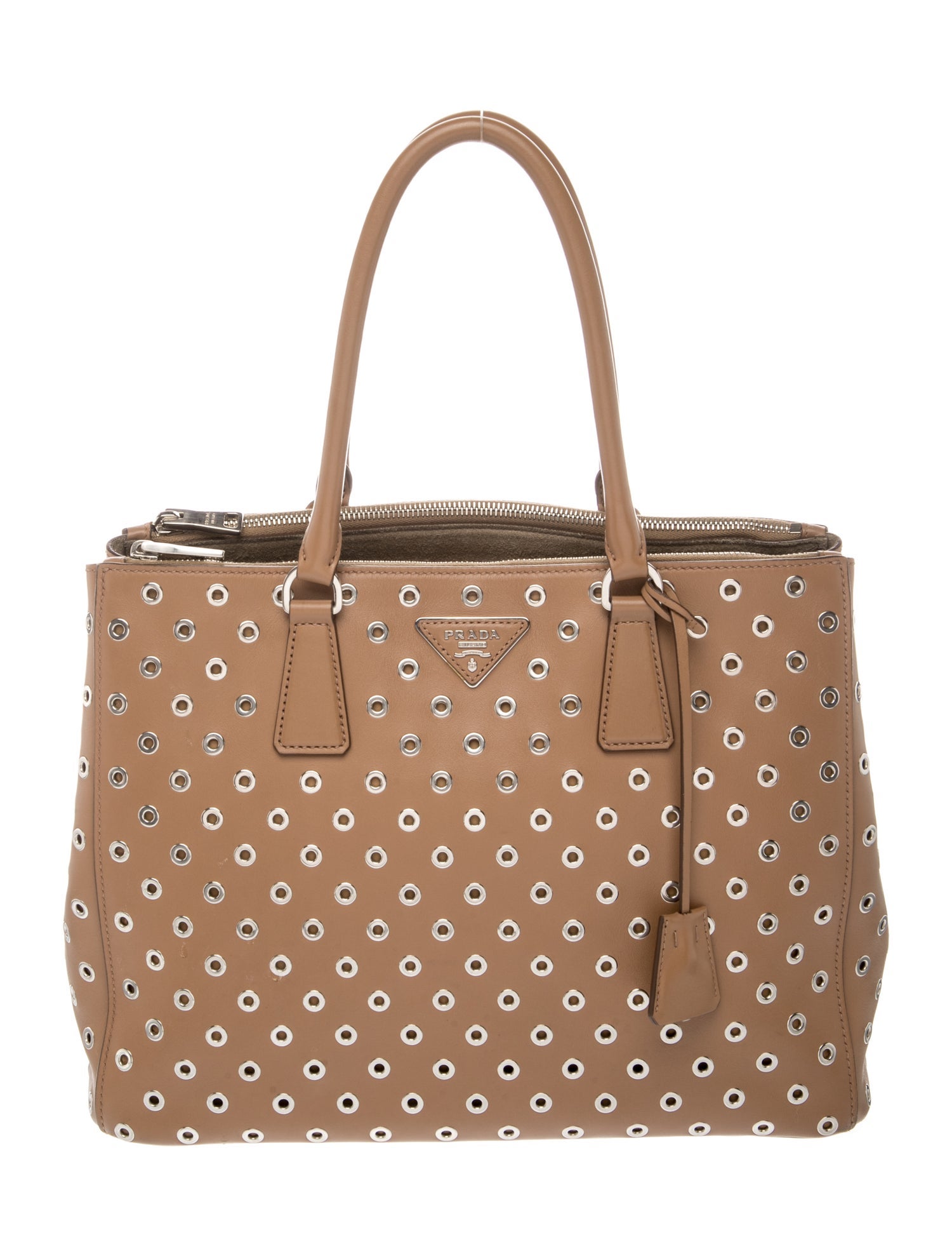 Prada Enameled Metal Triangle Grommet Galleria Double Zip Large