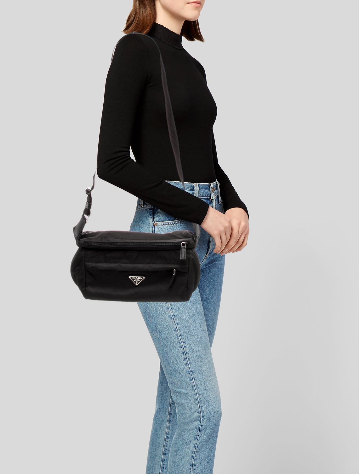 Prada Enameled Metal Triangle Messenger Bag