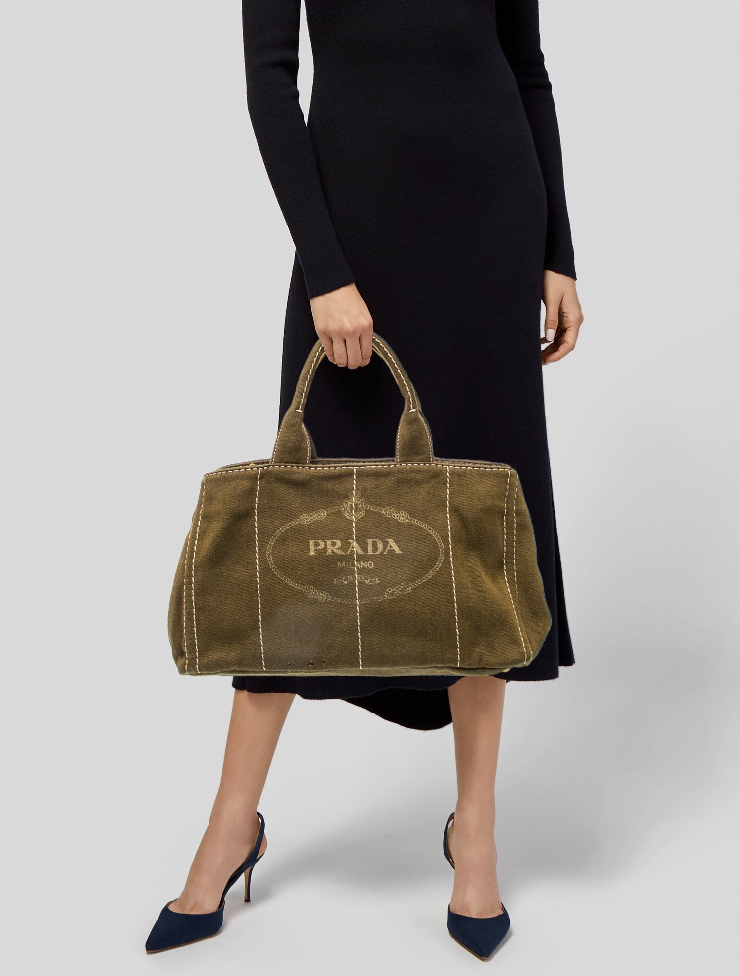 Prada Enameled Metal Triangle Canapa Tote