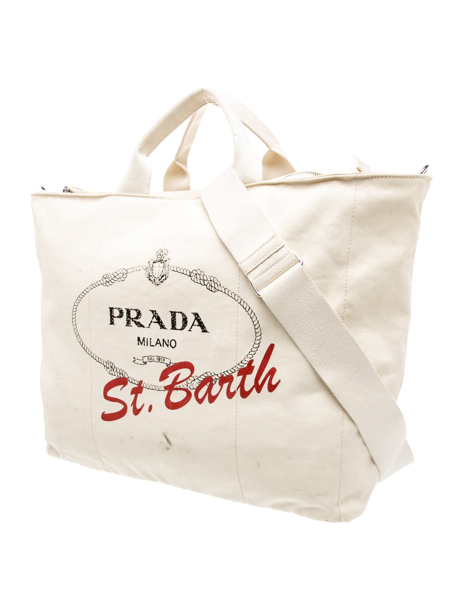 Prada Enameled Metal Triangle Canapa St. Barth Tote