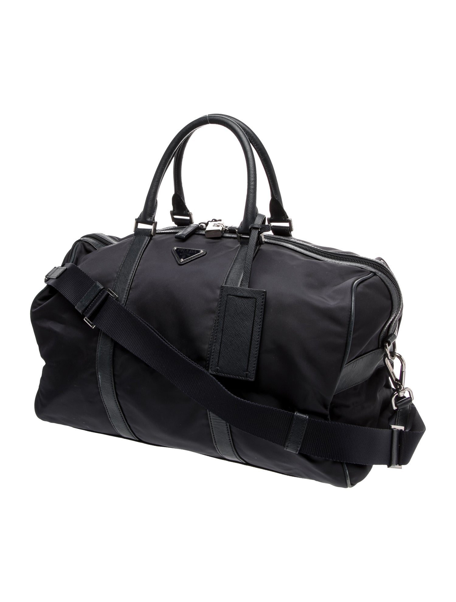 Prada Enameled Metal Triangle Weekender Bag