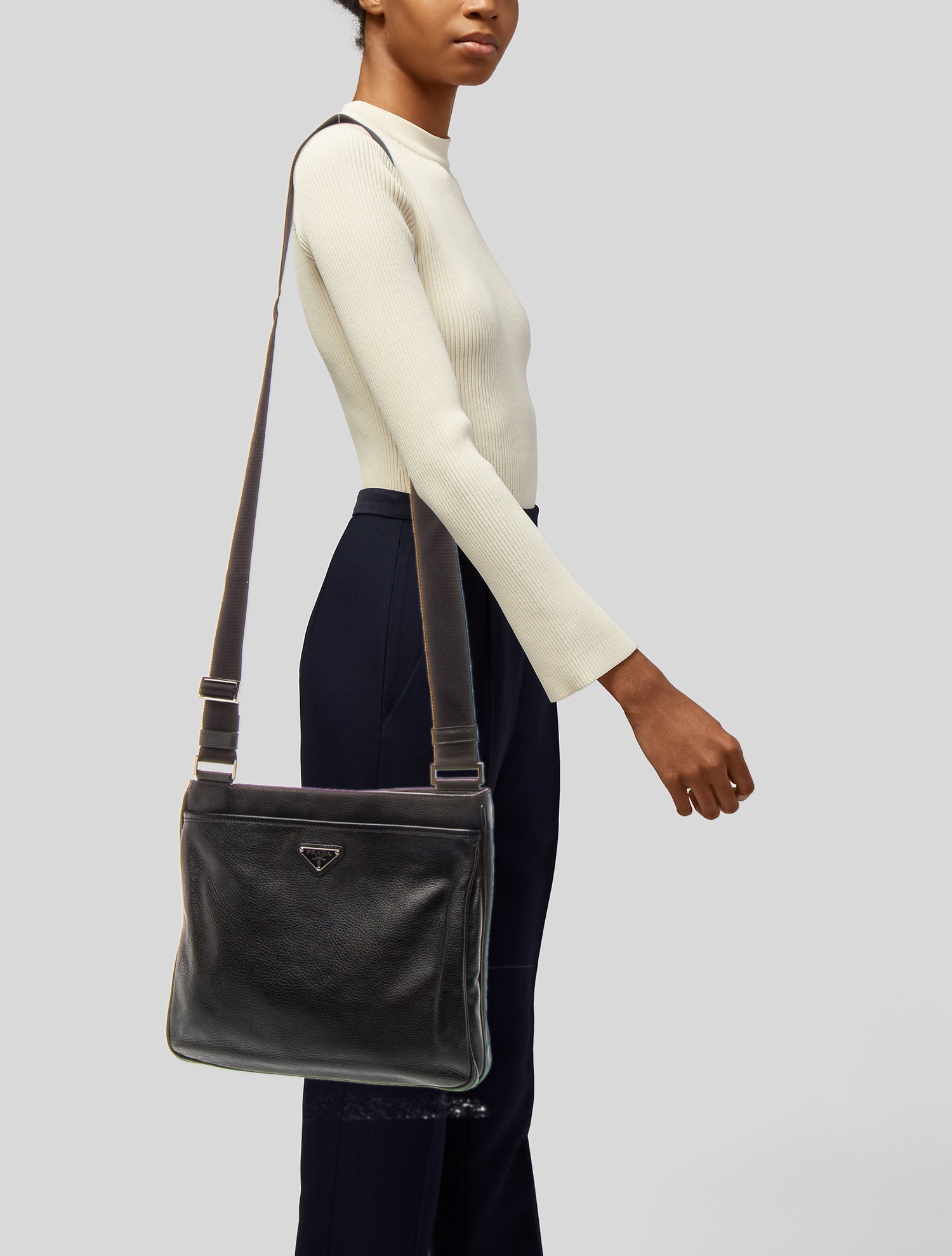 Prada Enameled Metal Triangle Messenger Bag
