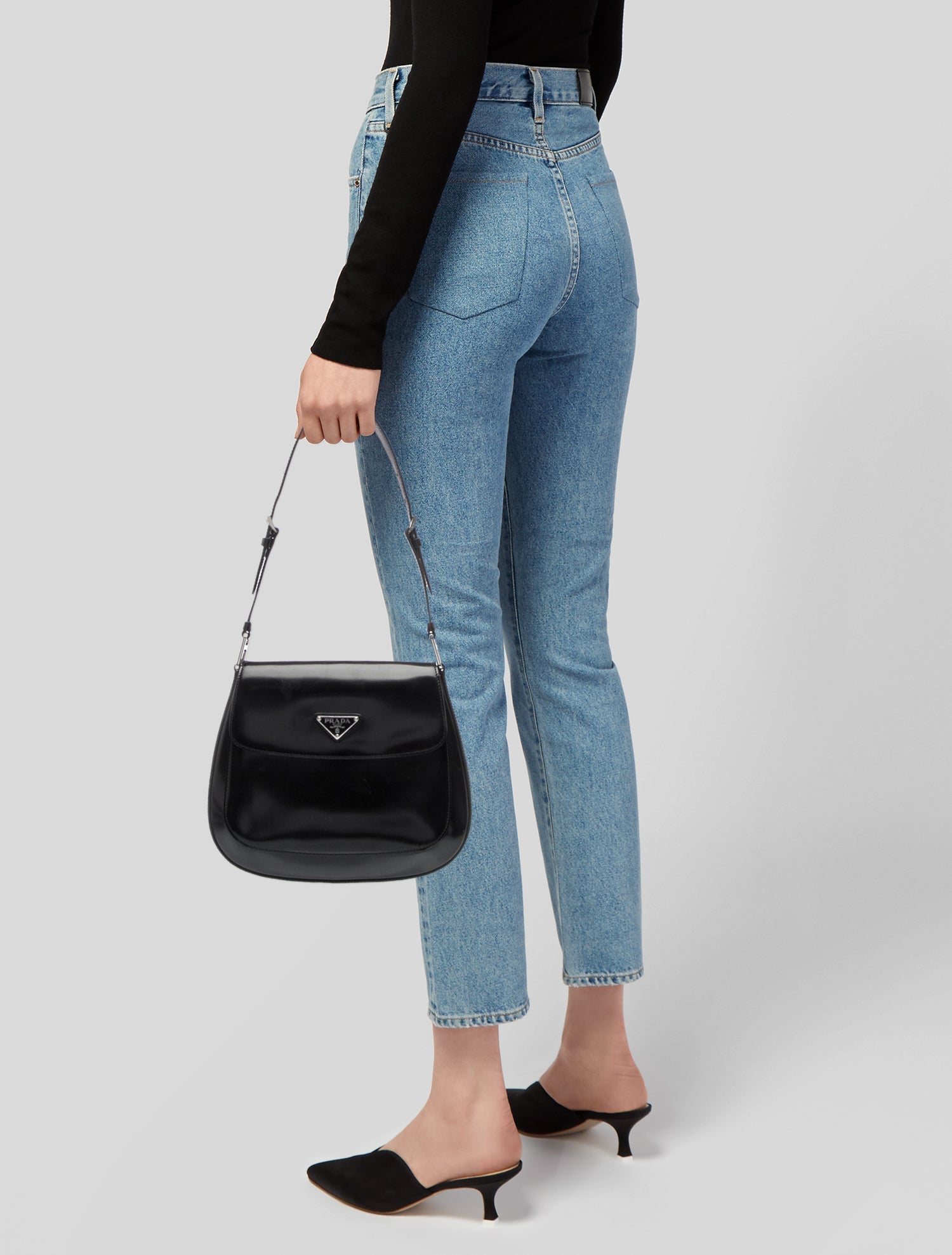 Prada Enameled Metal Triangle Cleo Medium