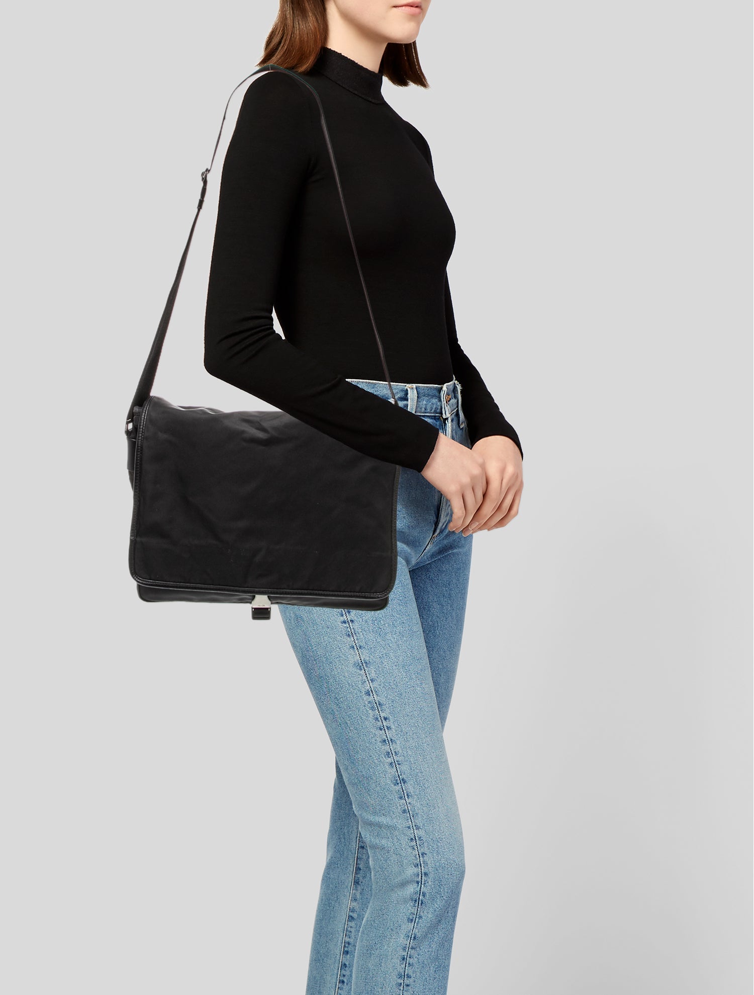 Prada Enameled Metal Triangle Messenger Bag