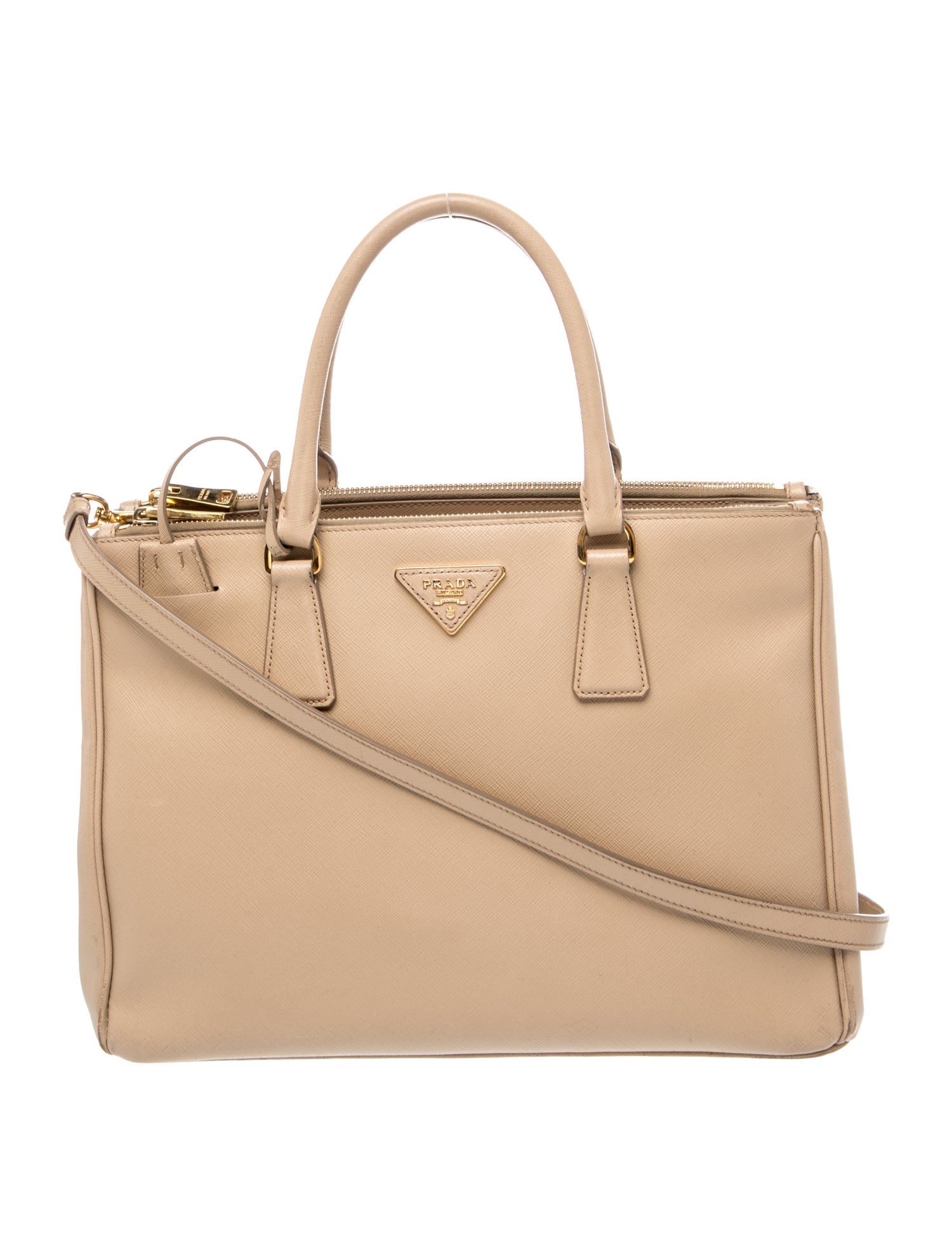 Prada Enameled Metal Triangle Galleria Double Zip Medium