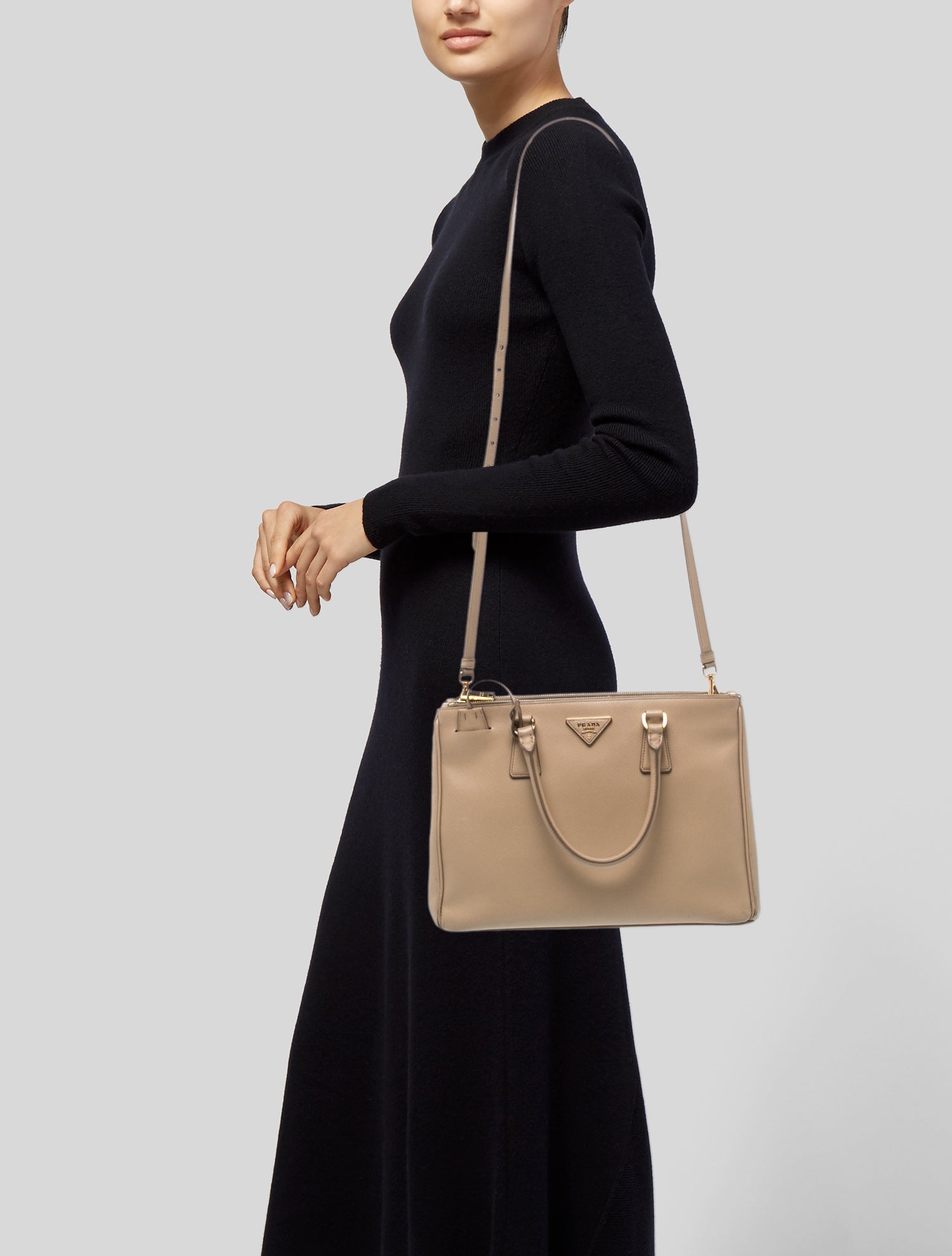 Prada Enameled Metal Triangle Galleria Double Zip Medium