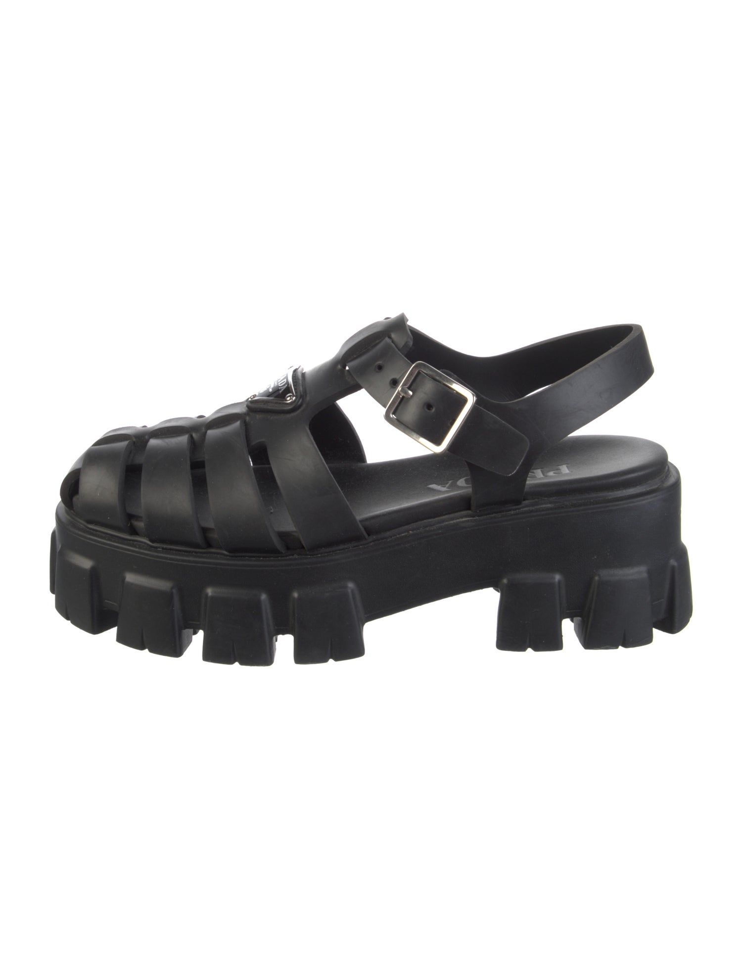 Prada Foam Rubber Sandal Enameled Metal Triangle Sandals