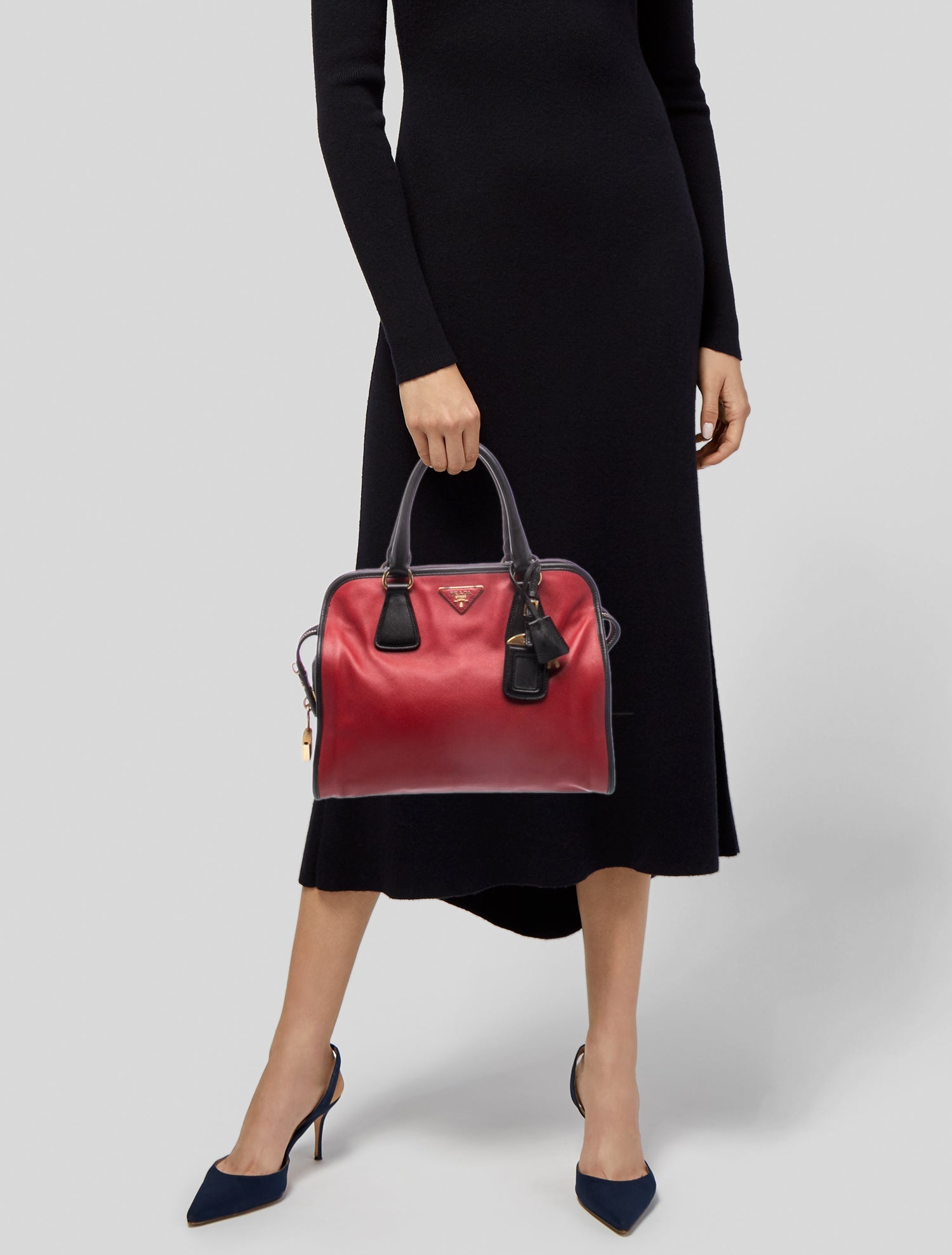 Prada Enameled Metal Triangle Top Handle Bag