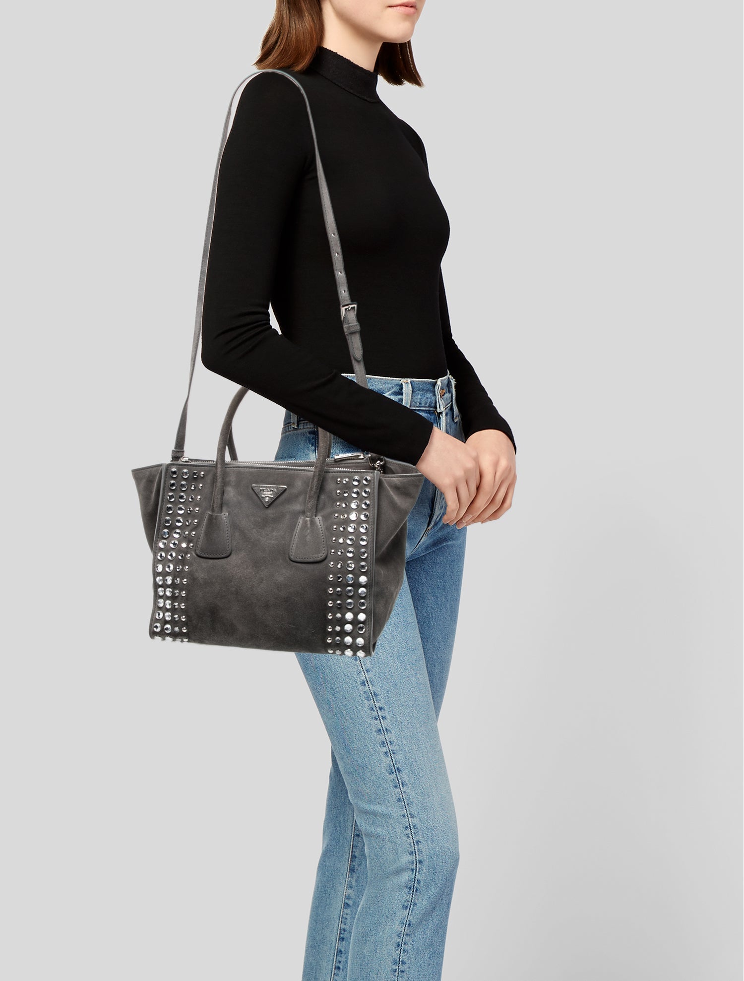 Prada Enameled Metal Triangle Top Handle Bag Large
