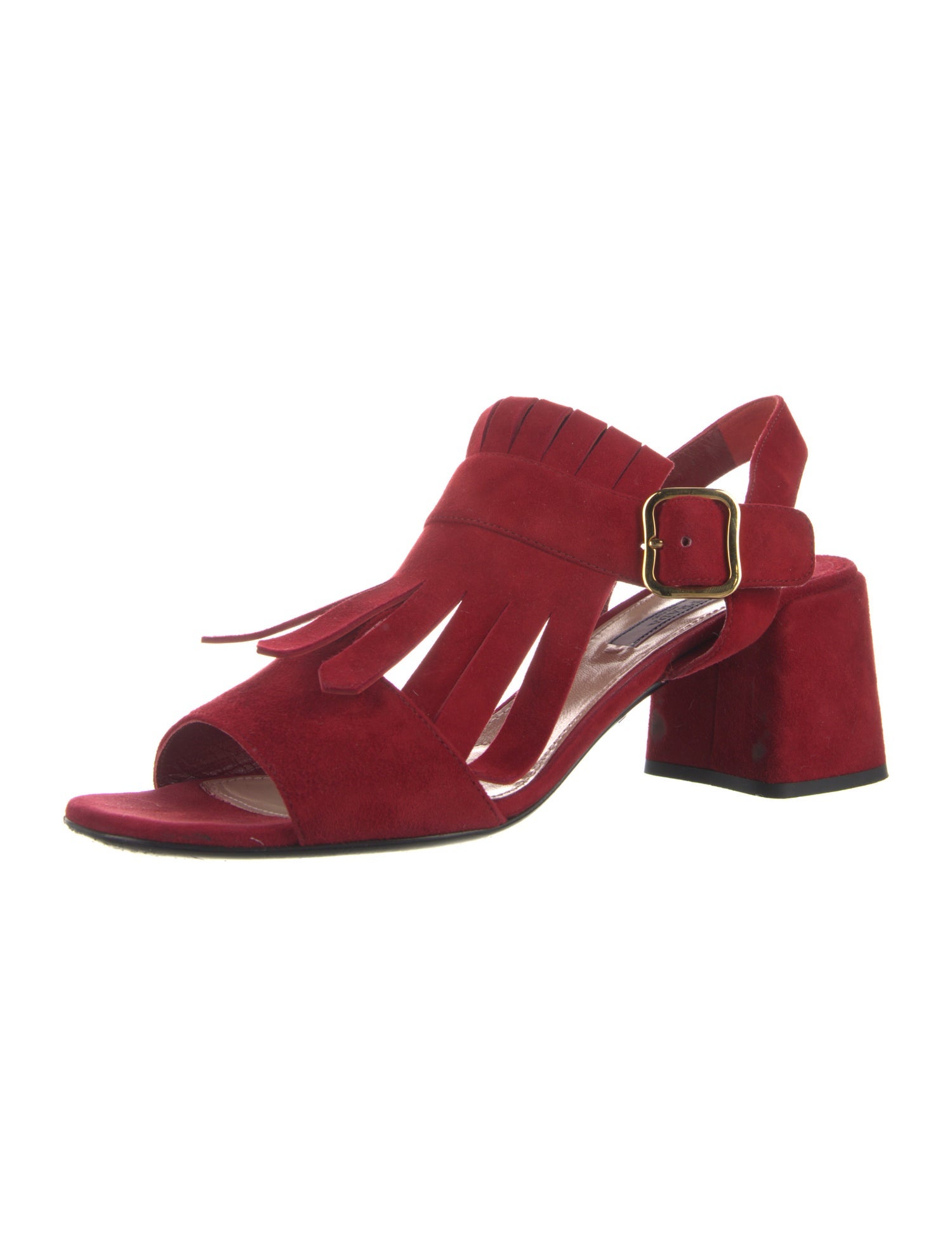 Prada Suede Fringe Trim Accent Slingback Sandals