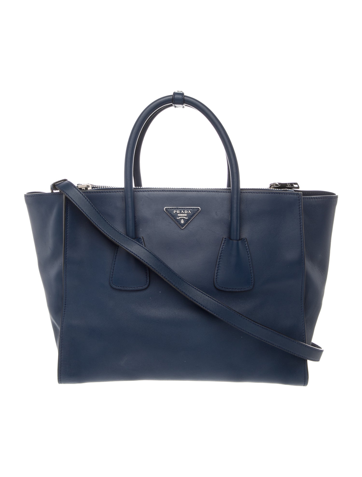 Prada Enameled Metal Triangle Top Handle Bag Large