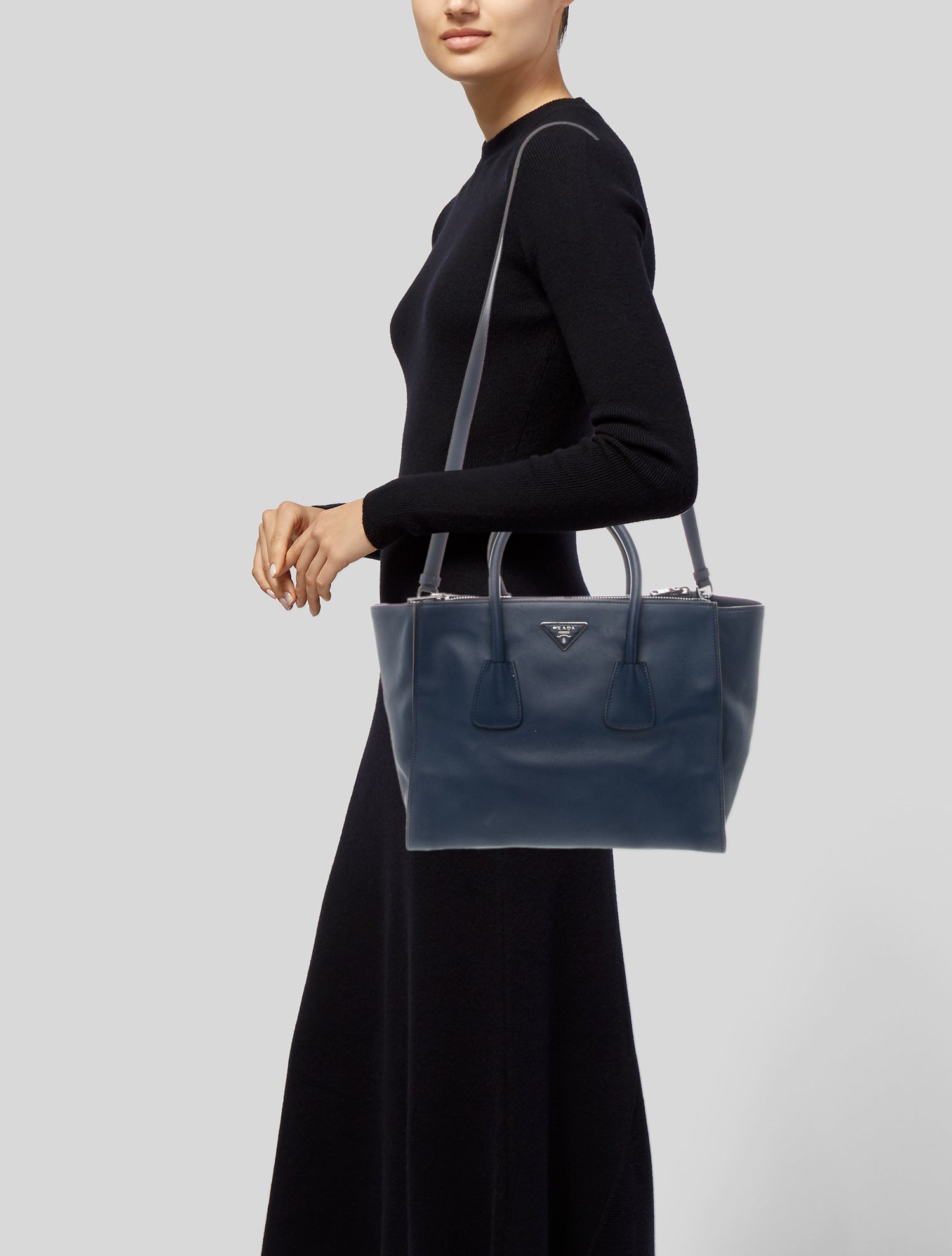 Prada Enameled Metal Triangle Top Handle Bag Large