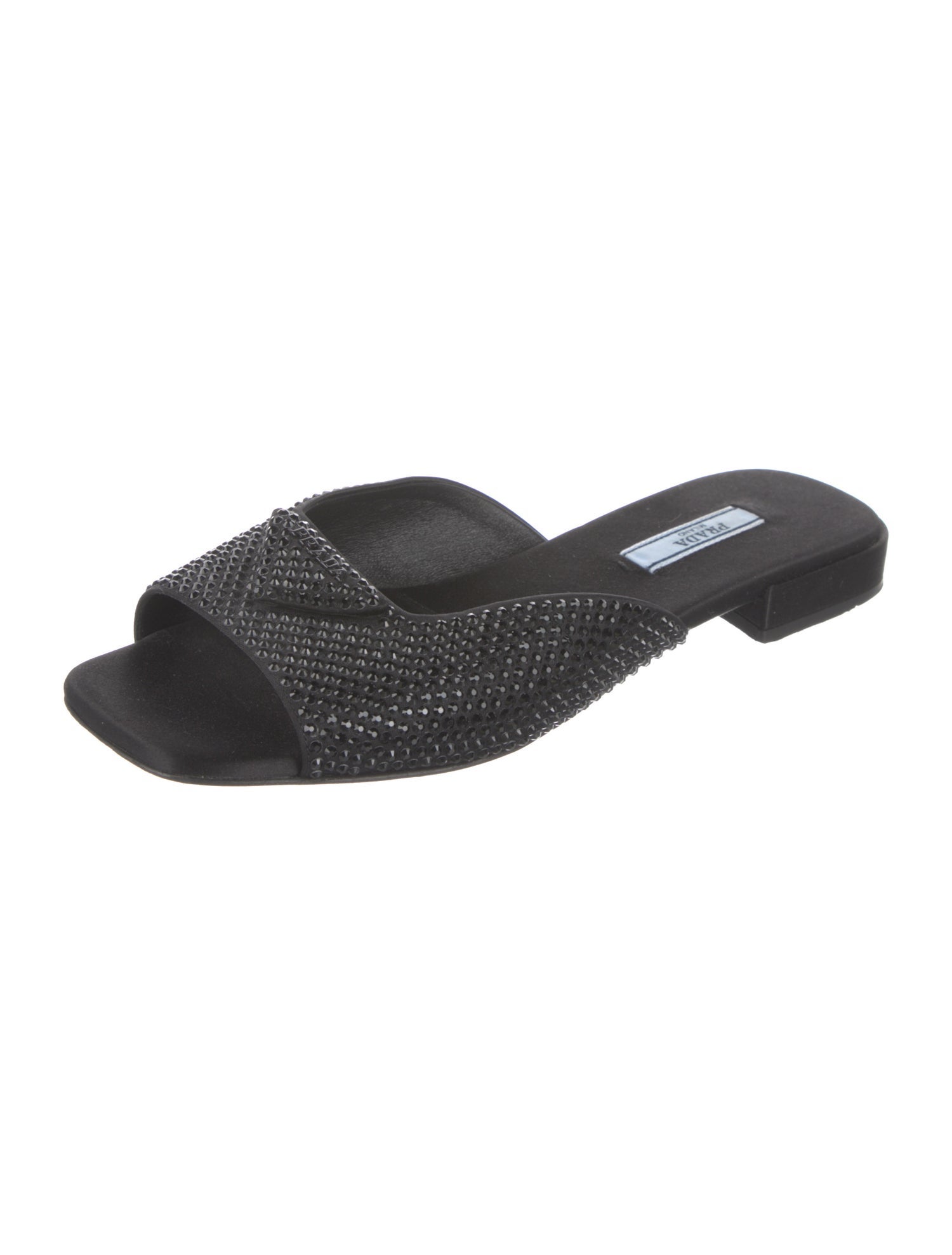 Prada Satin Crystal Embellishments Slides