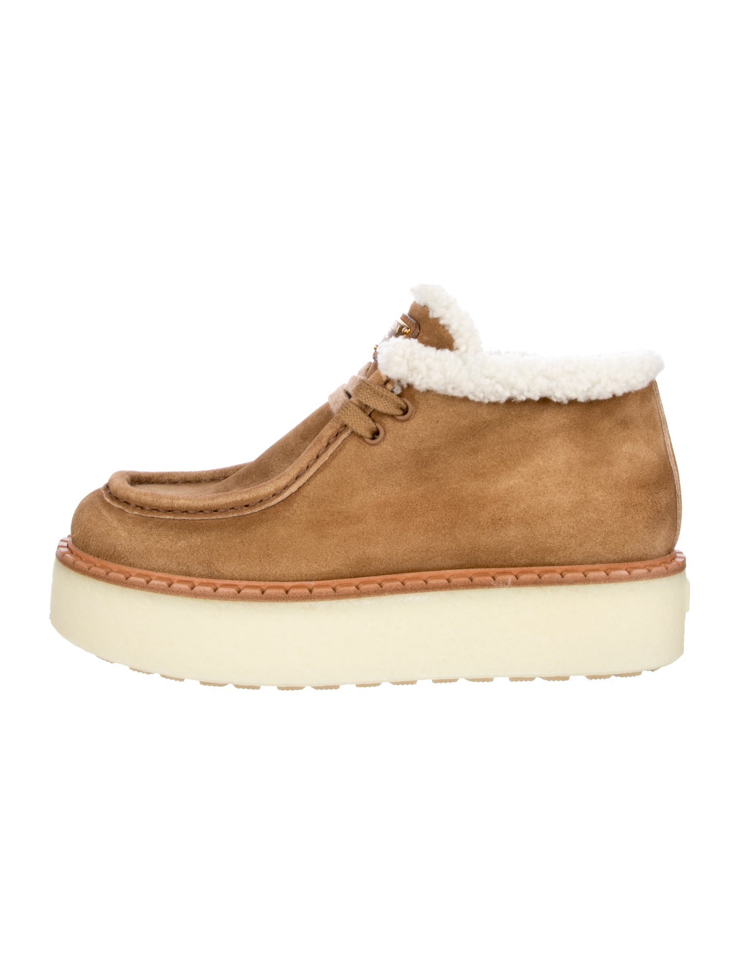 Prada Enameled Metal Triangle Suede Lace-Up Boots